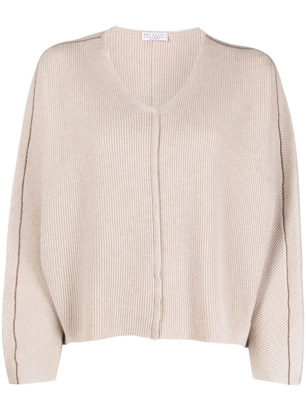 fine-ribbed V-neck jumper - 1