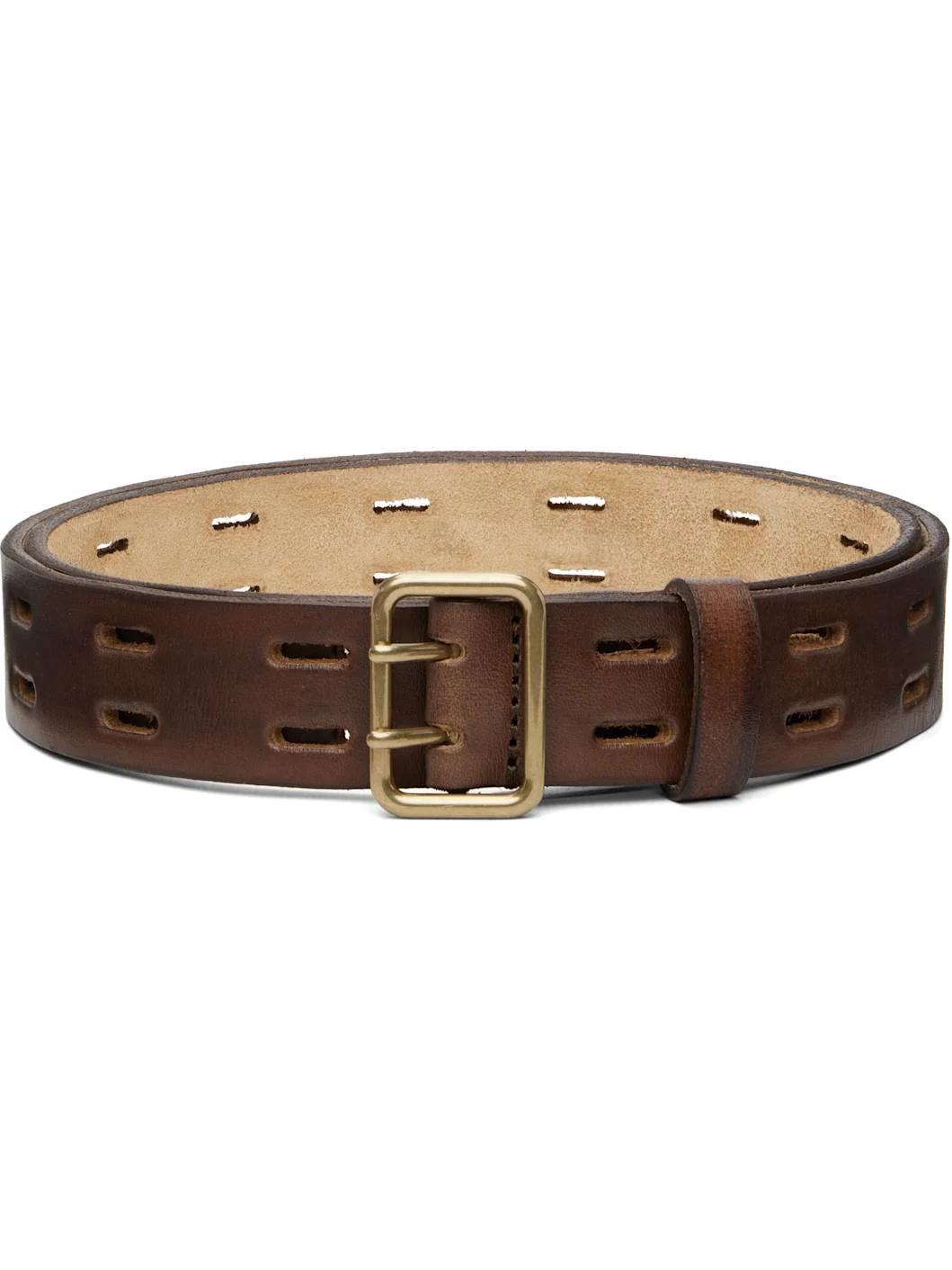 Brown Perforated Leather Belt - 1