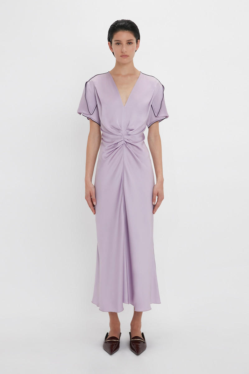 Victoria Beckham Gathered V-Neck Midi Dress In Petunia outlook