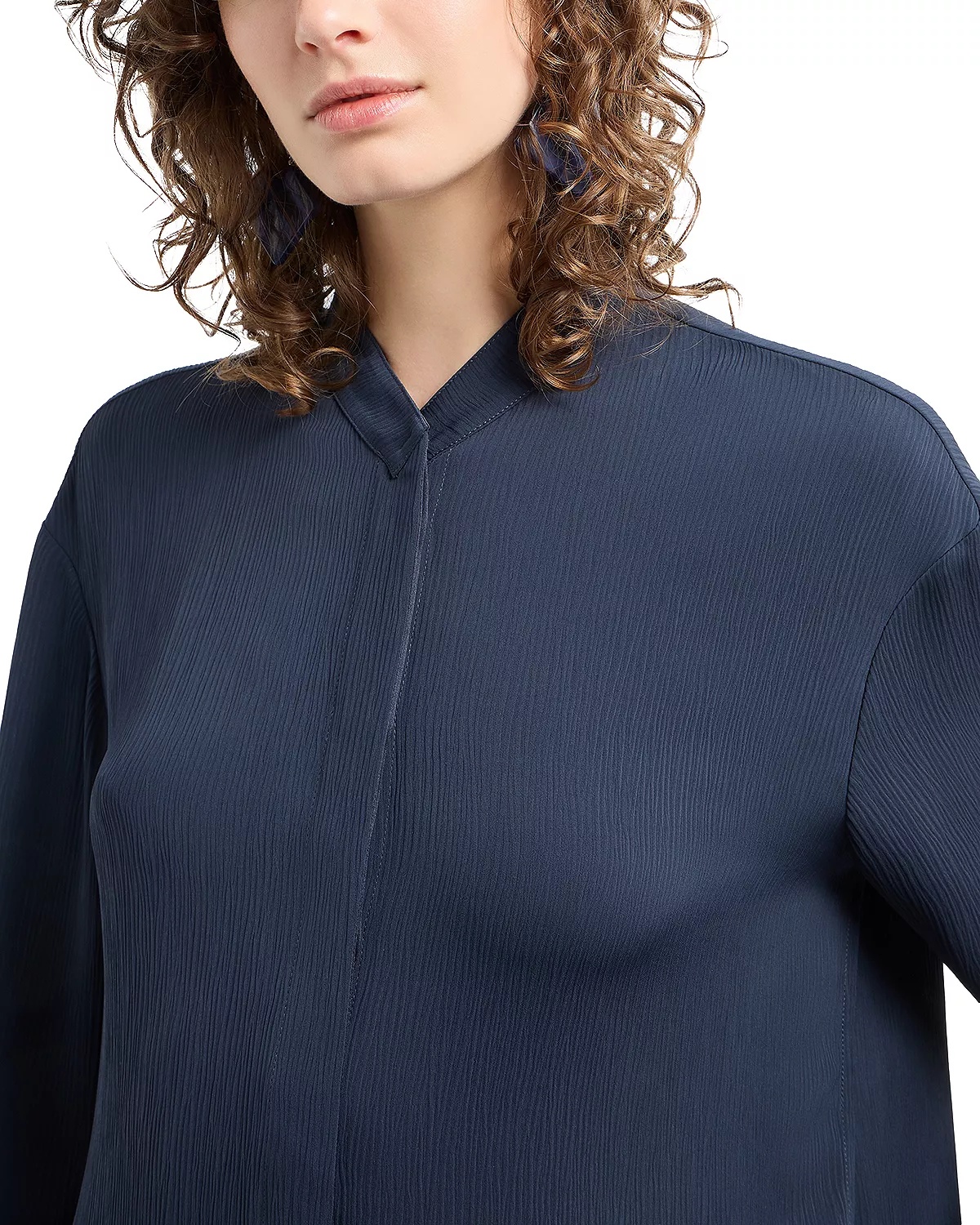 Creponne Long Sleeve Button Down Blouse with Guru Collar - 4