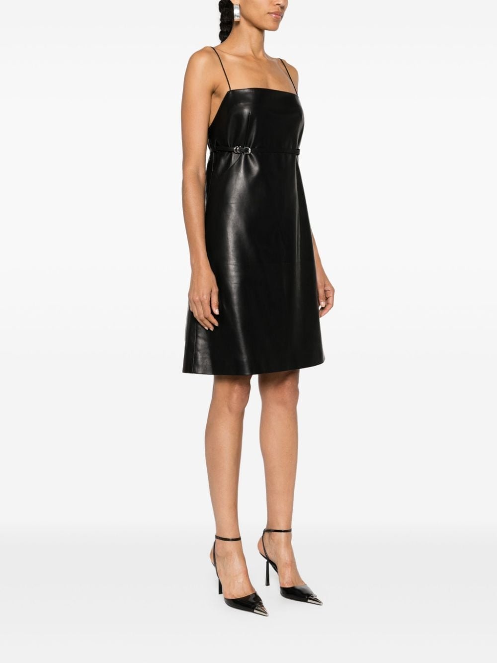 belted leather mini dress - 3