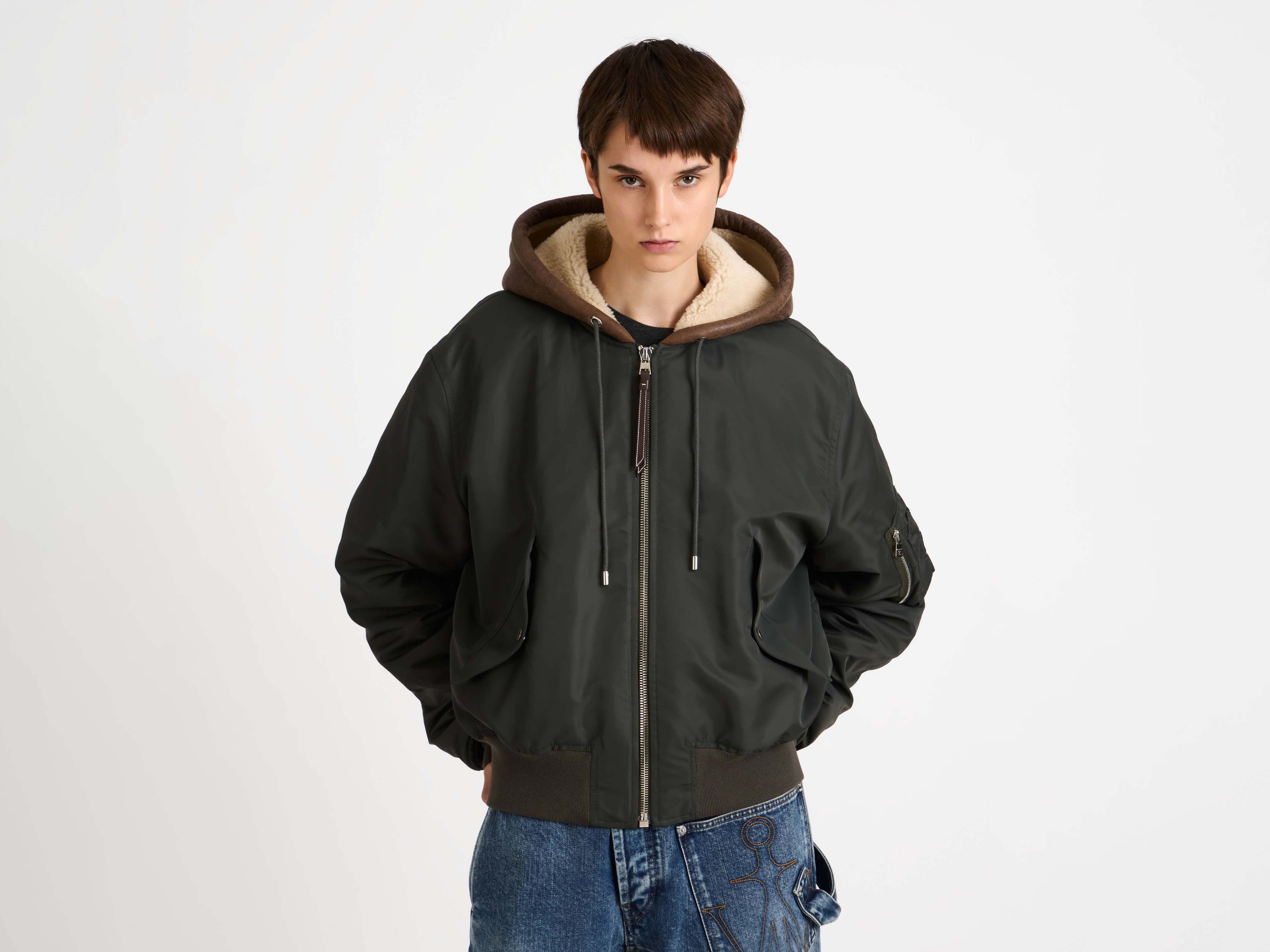 HOODED BOMBER JACKET IN DARK KHAKI - 4