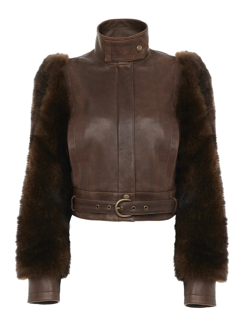 Chloe` Women Short High-Neck Leather Jacket - 1