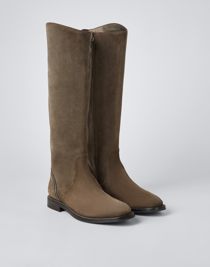 Suede knee-high boots with shiny contour 1