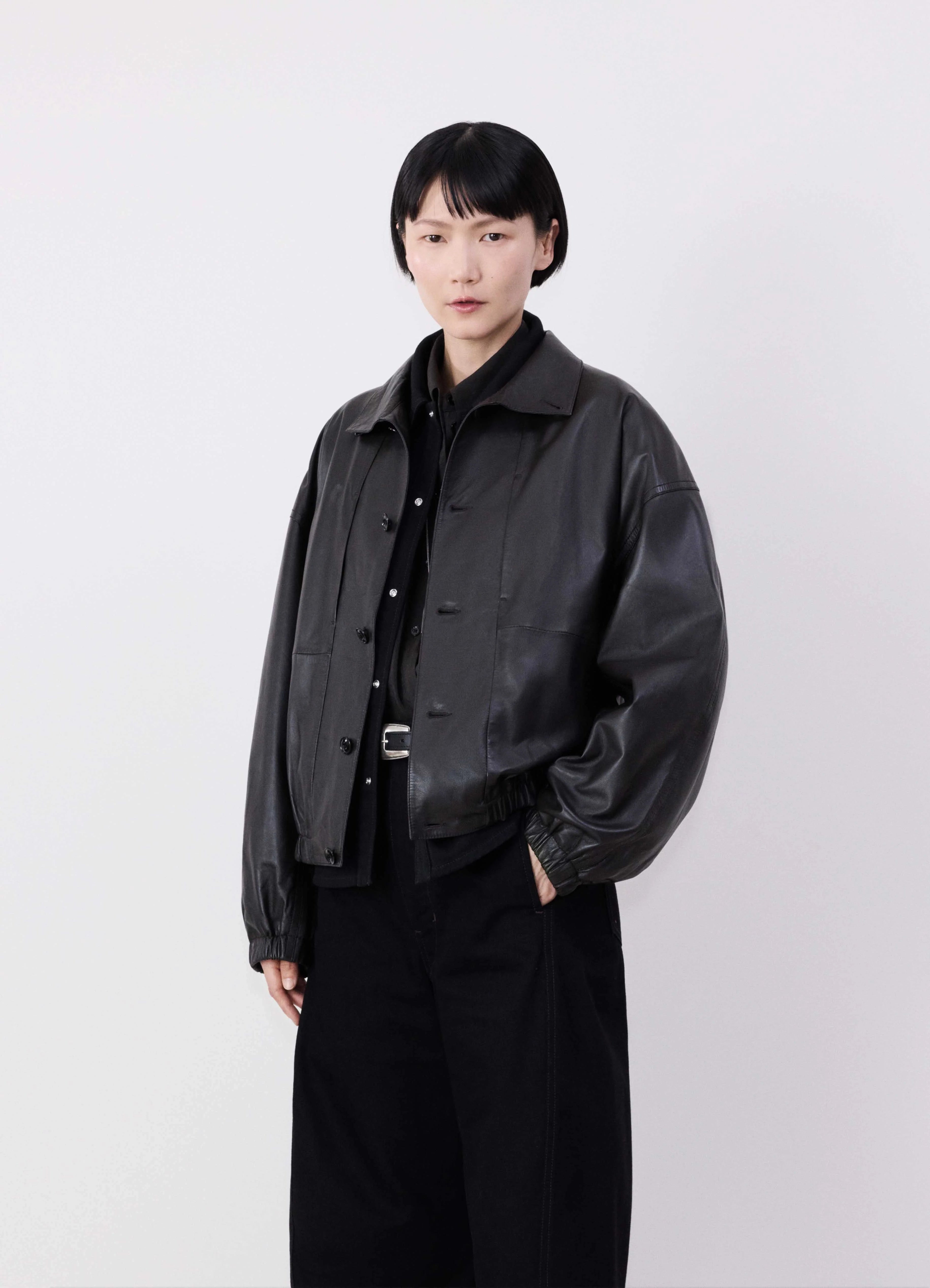 STAND COLLAR LEATHER BLOUSON - 1