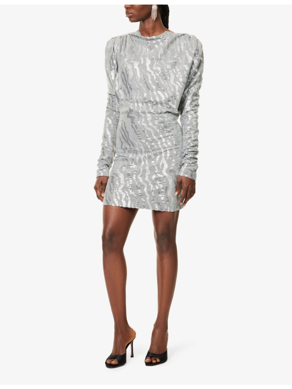 Boat-neck sequin-embellished woven mini dress - 3
