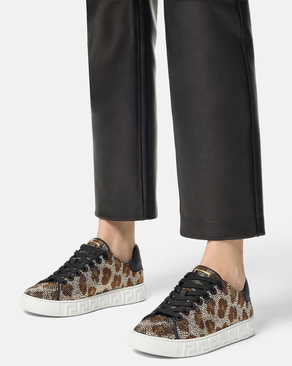 Crystal Leopard Greca Sneakers - 3
