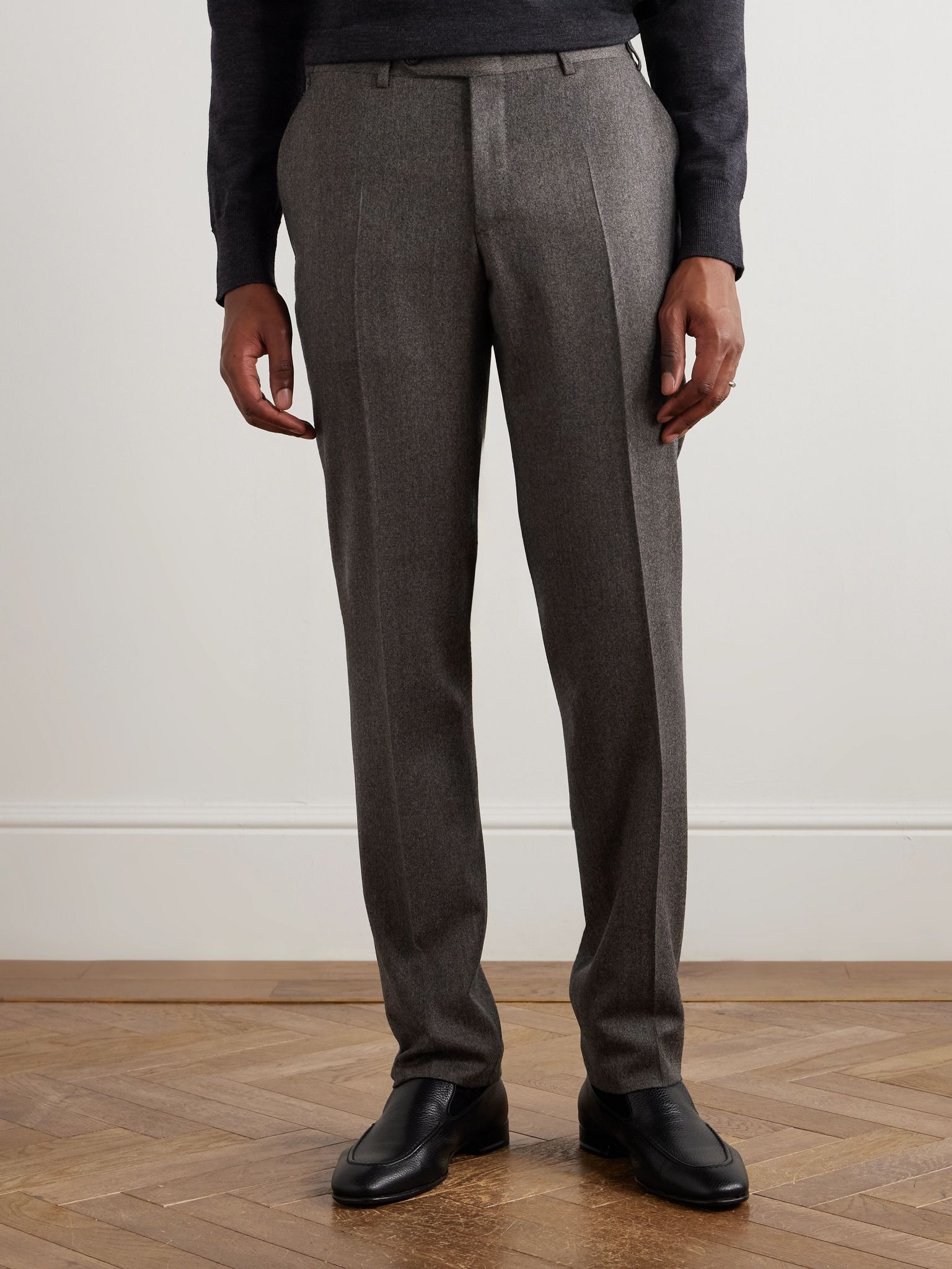 Impeccabile Straight-Leg Wool Suit Trousers Brown - 3