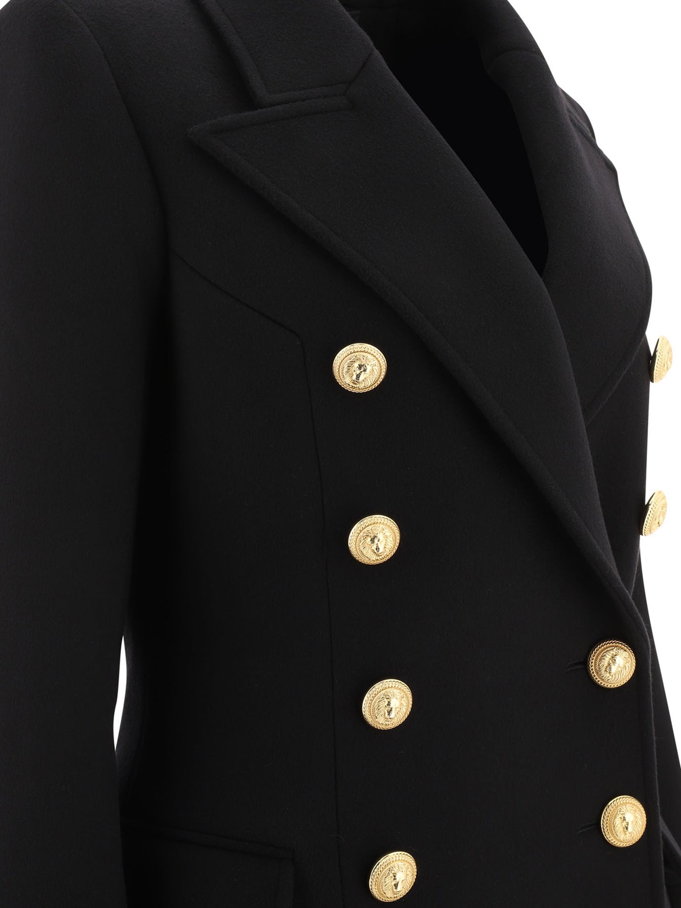 Double-Breasted Coat With Gold Buttons Coats Black - 4