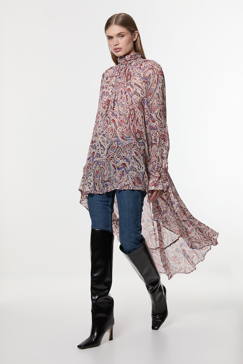 Petite Viscose Crinkle Paisley Frill Detail Tunic 1