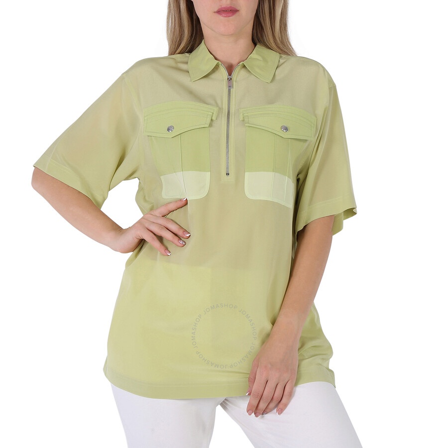 Burberry Ladies Mist Green Ilona Zip-front Silk Bowling Shirt - 3