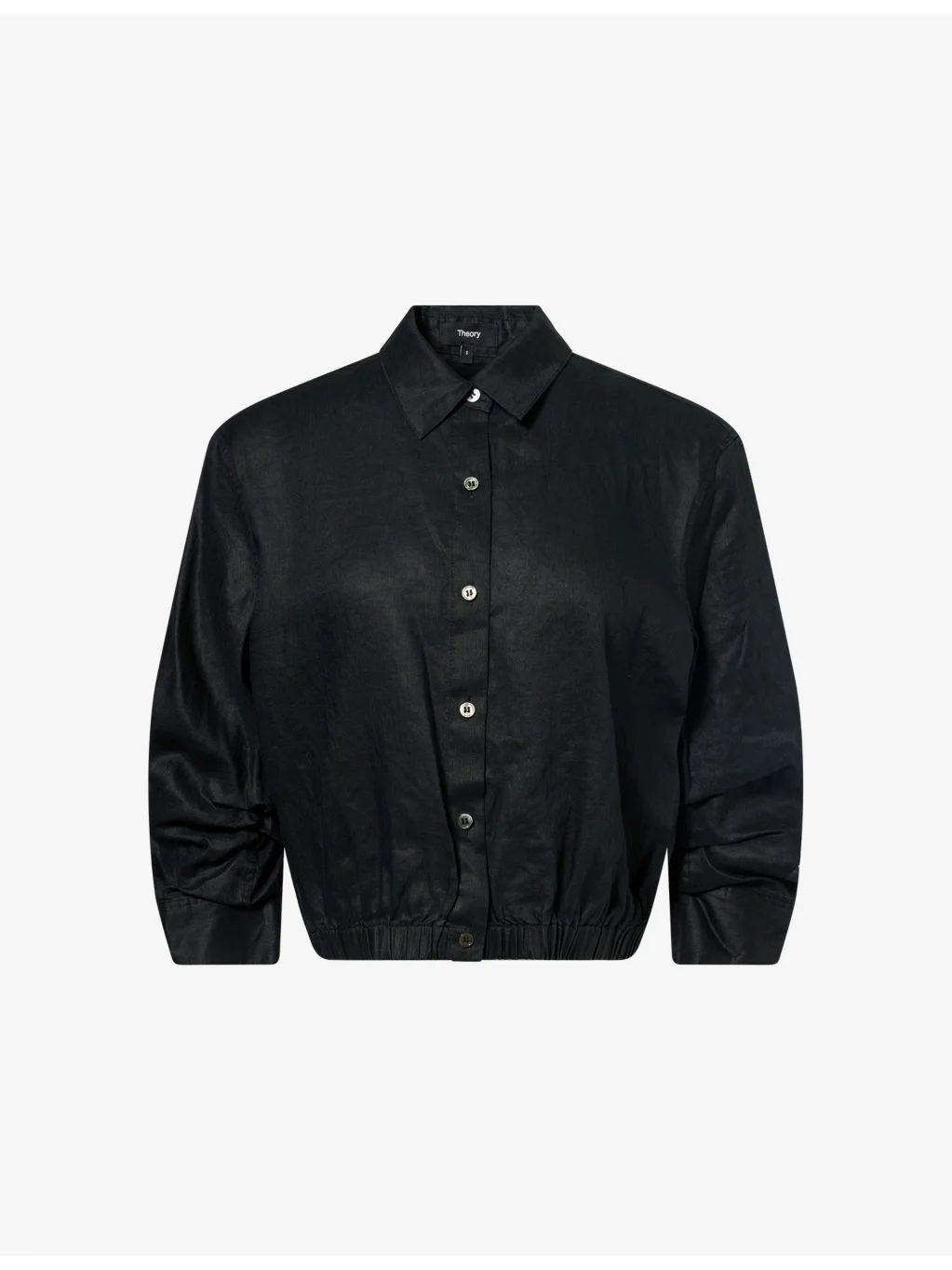 Ruched-Sleeve Crop Linen Shirt - 1