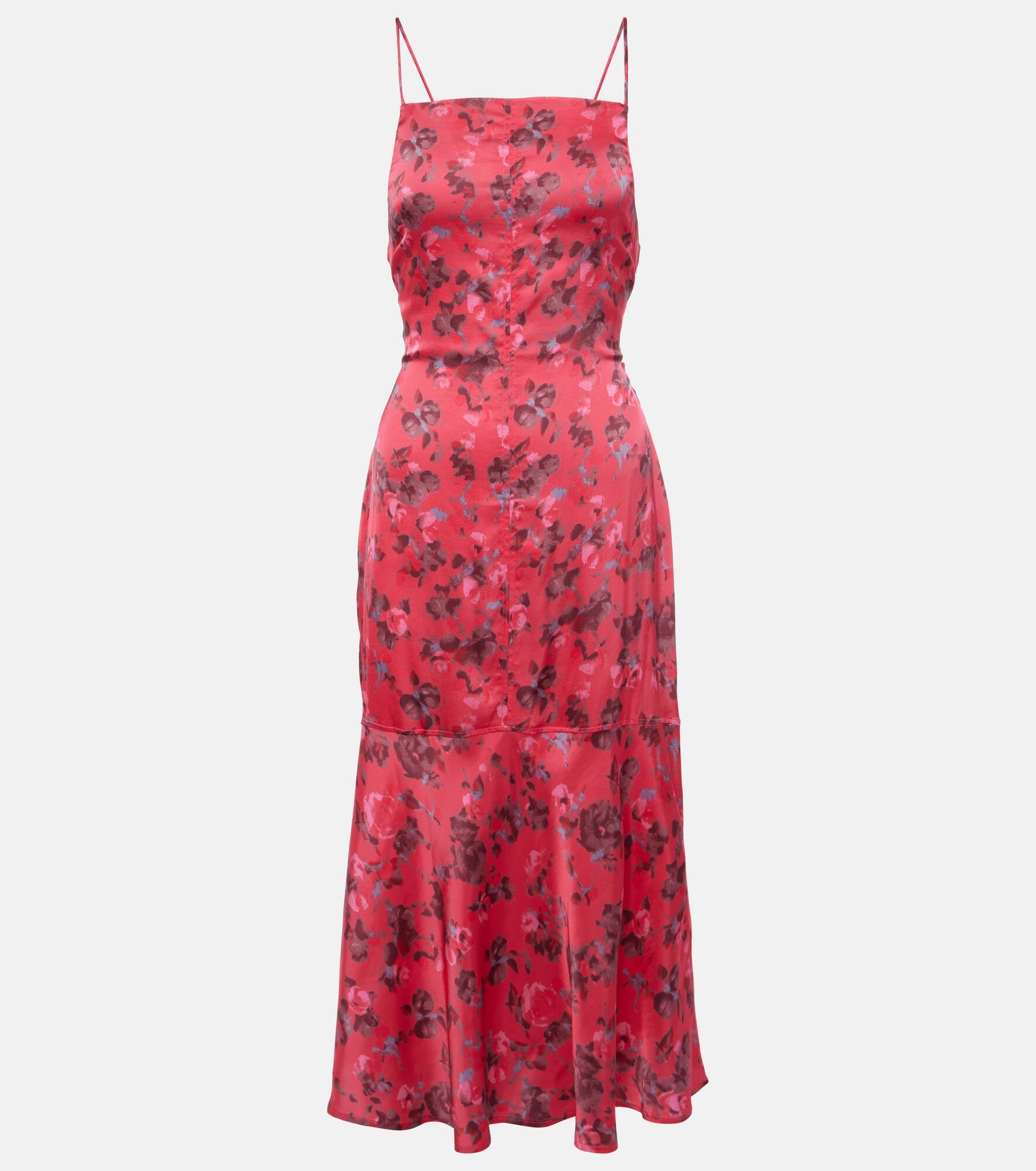 Floral satin midi dress - 1