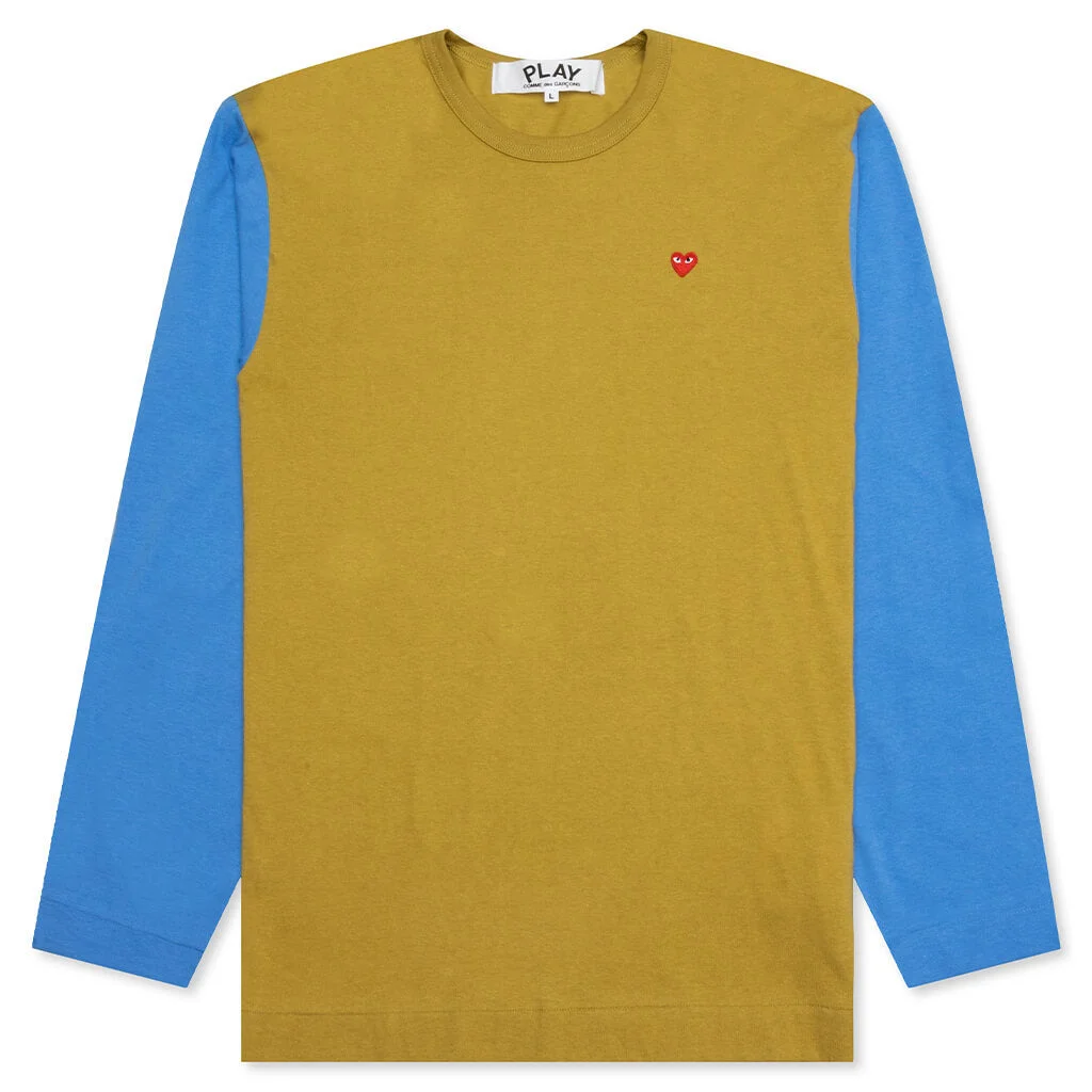 COMME DES GARCONS PLAY BI-COLOR T-SHIRT - OLIVE/BLUE - 1