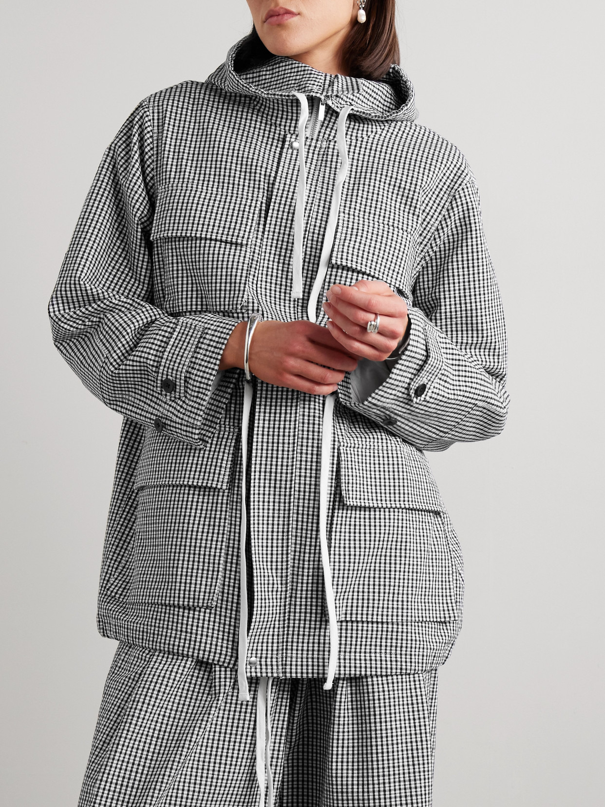 Nina Hooded Gingham Cotton And Linen-blend Jacket - 4