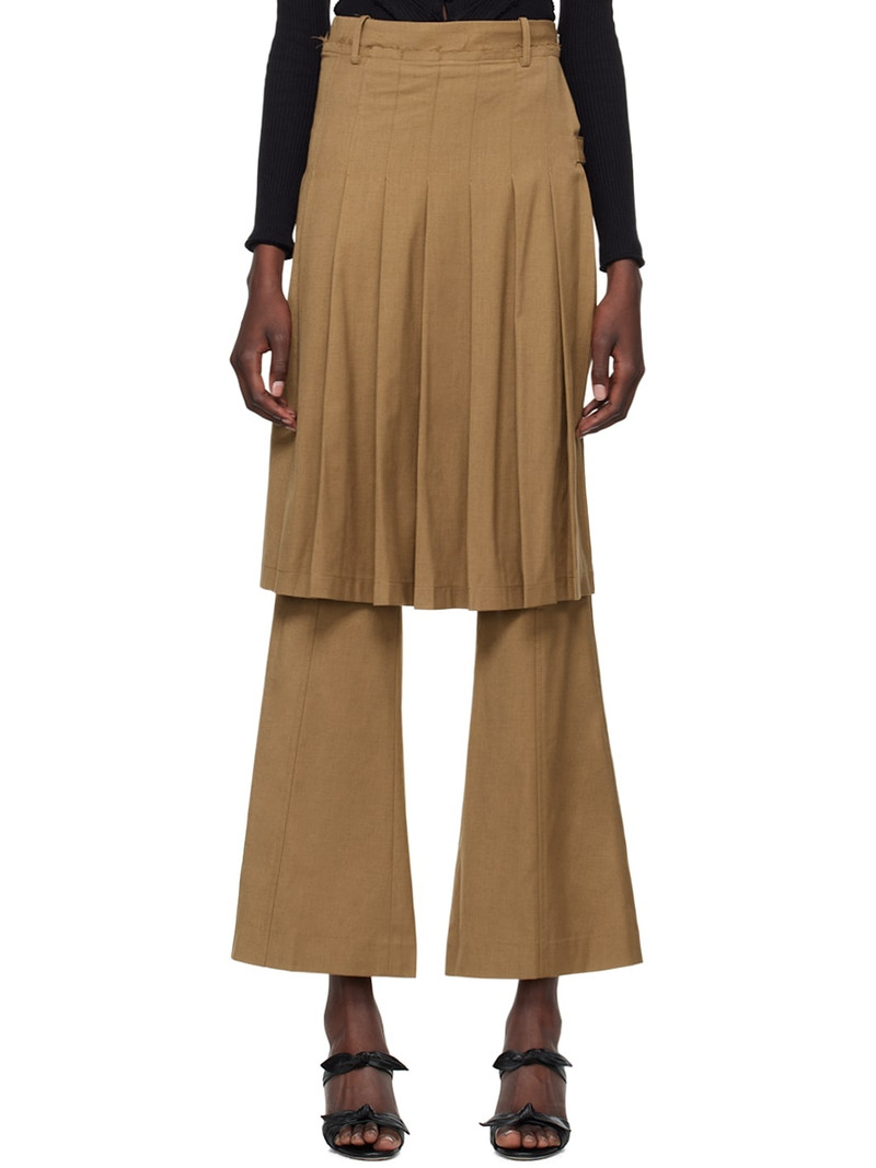 Tan Pleated Midi Skirt Trousers 1