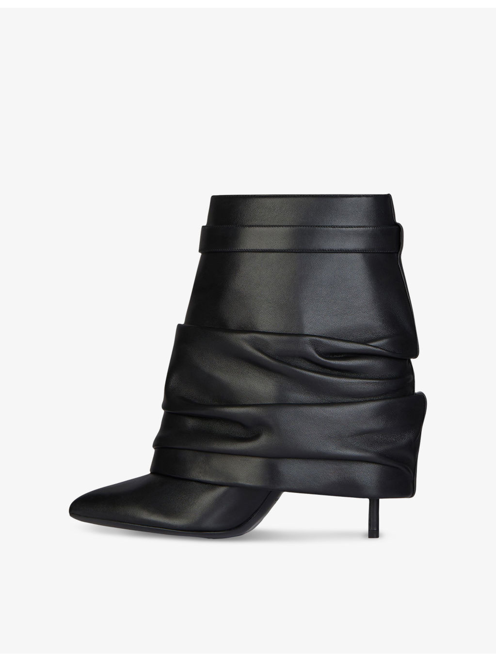 Shark Lock Stiletto Srunched Low Leather Heeled Ankle Boots - 3