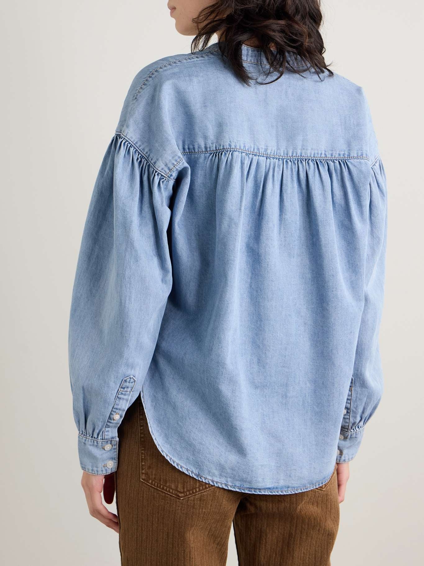Kylie cotton and TENCEL® Lyocell-blend chambray shirt Mid denim - 4