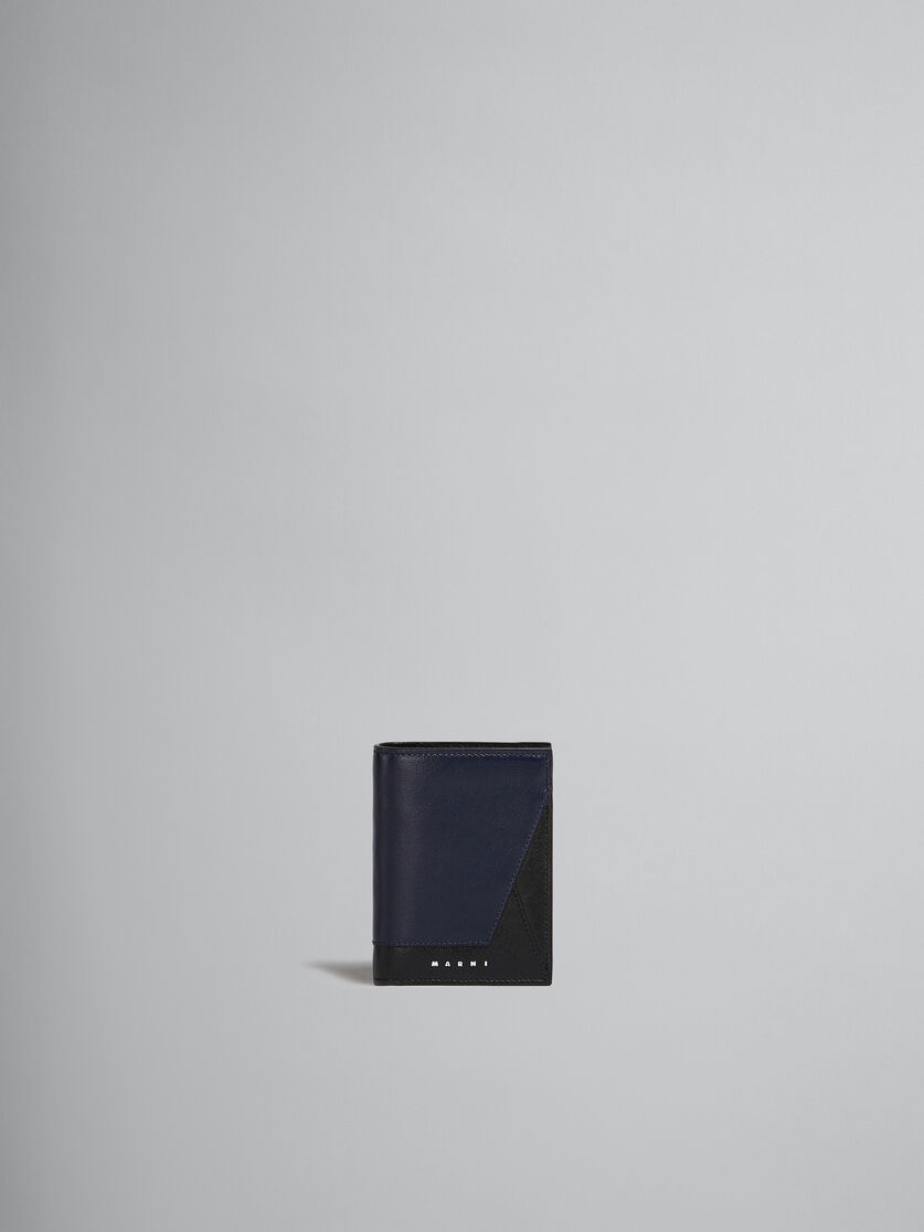 NAVY BLUE AND BLACK LEATHER BI-FOLD WALLET - 1