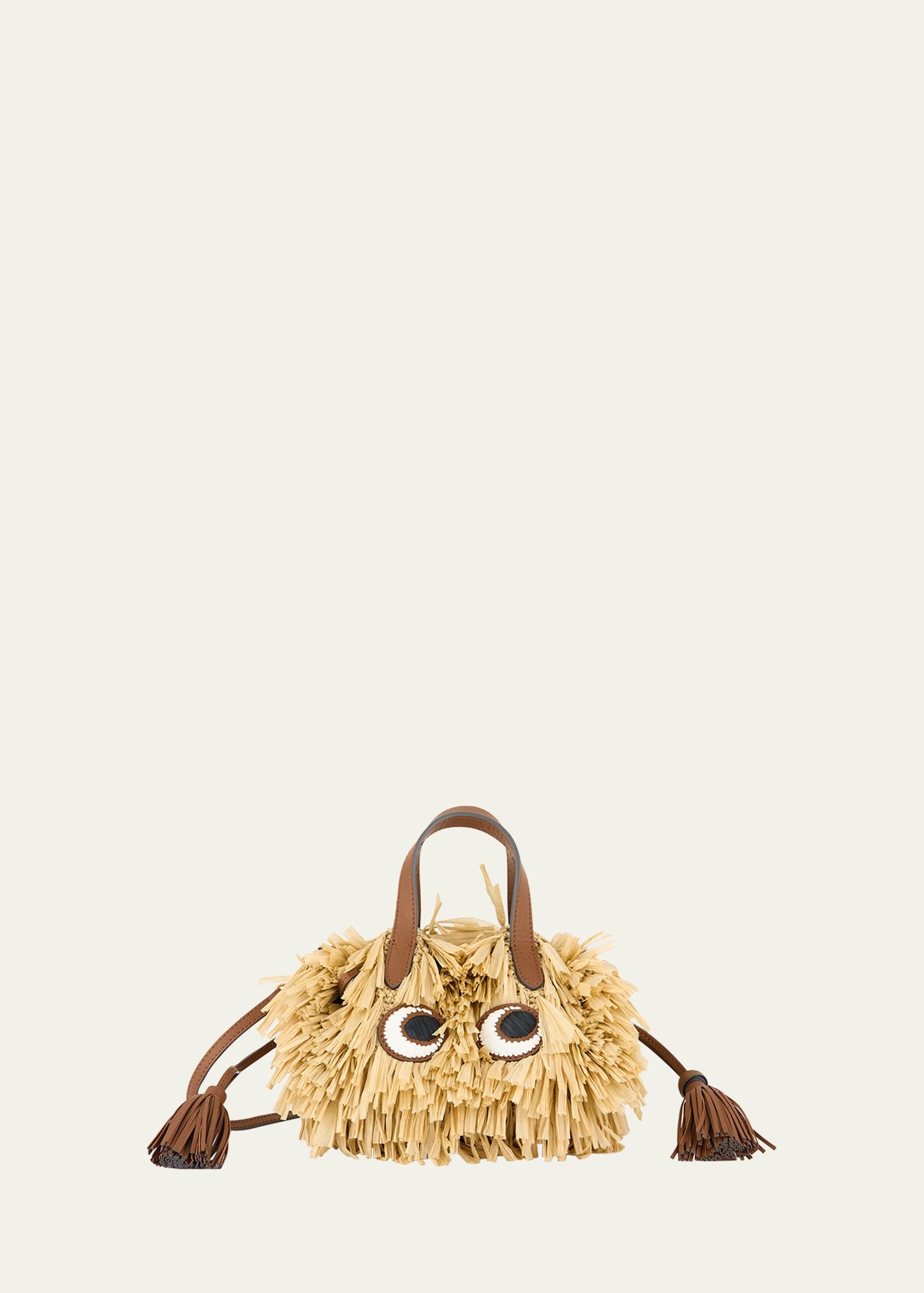 Small Eyes Fringe Raffia Tote Bag - 1