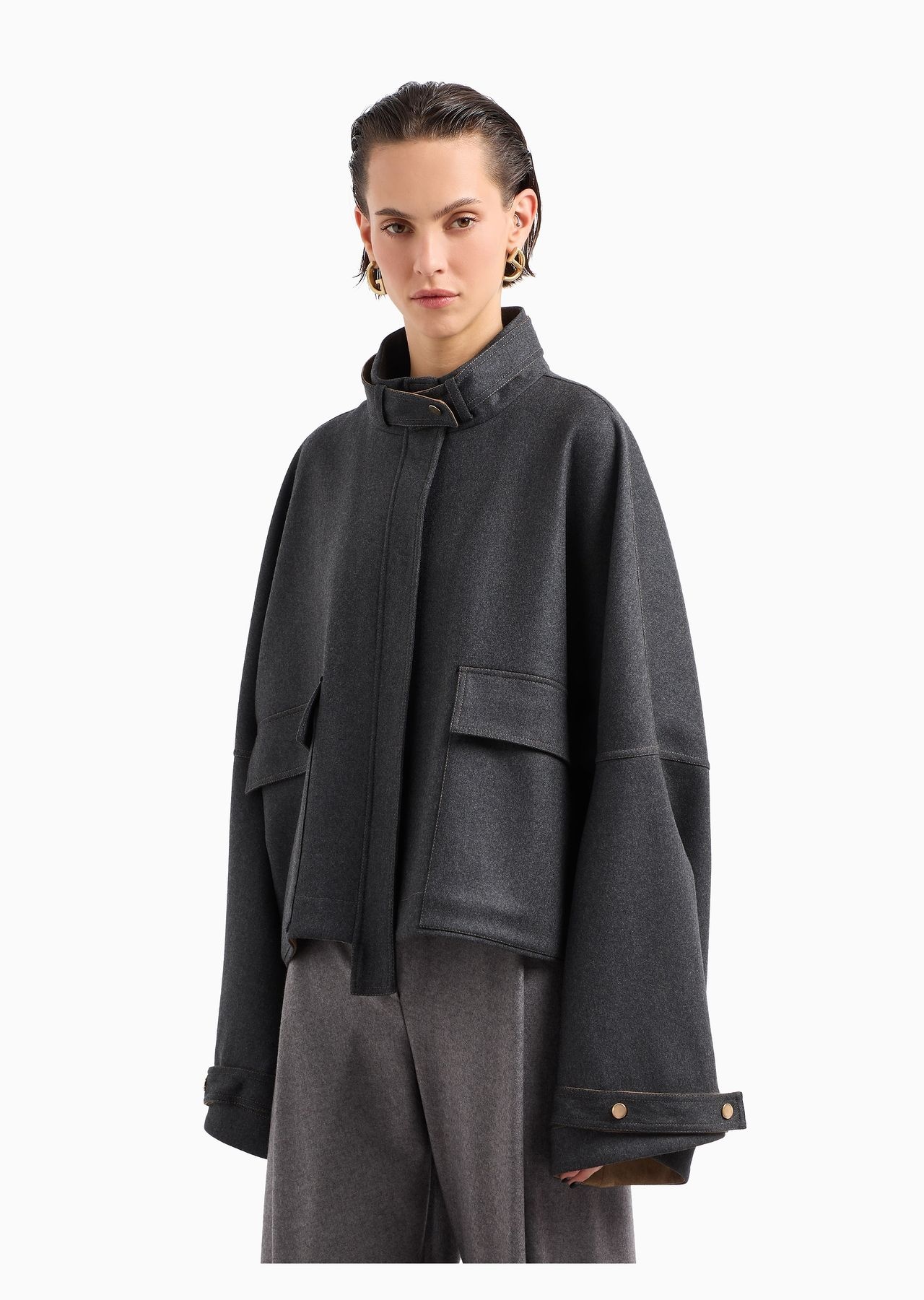 Two-tone double wool pea coat - 2