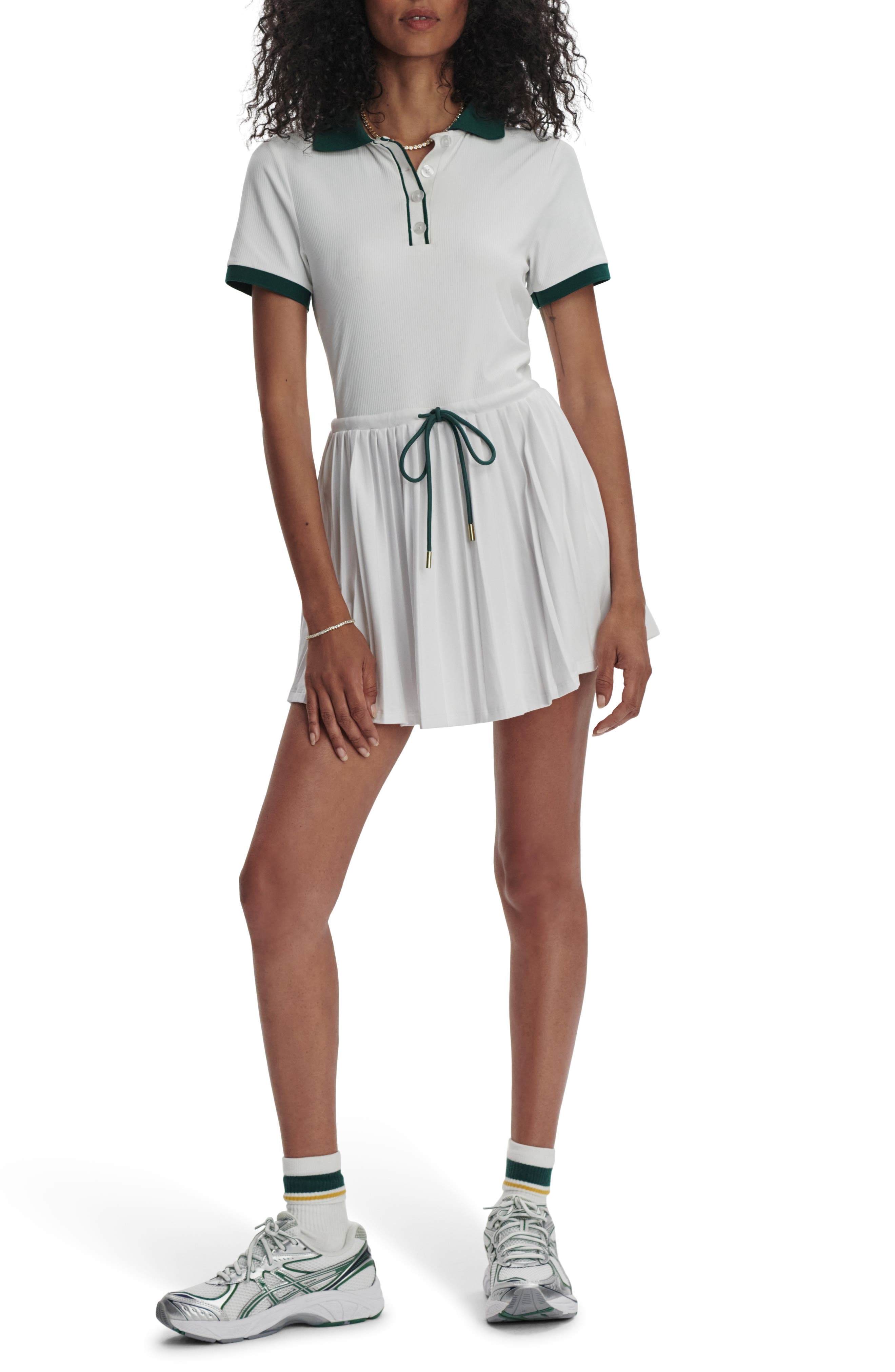 Varley Paloma Court Dress with Removable Shorts in White/Forest at Nordstrom - 1