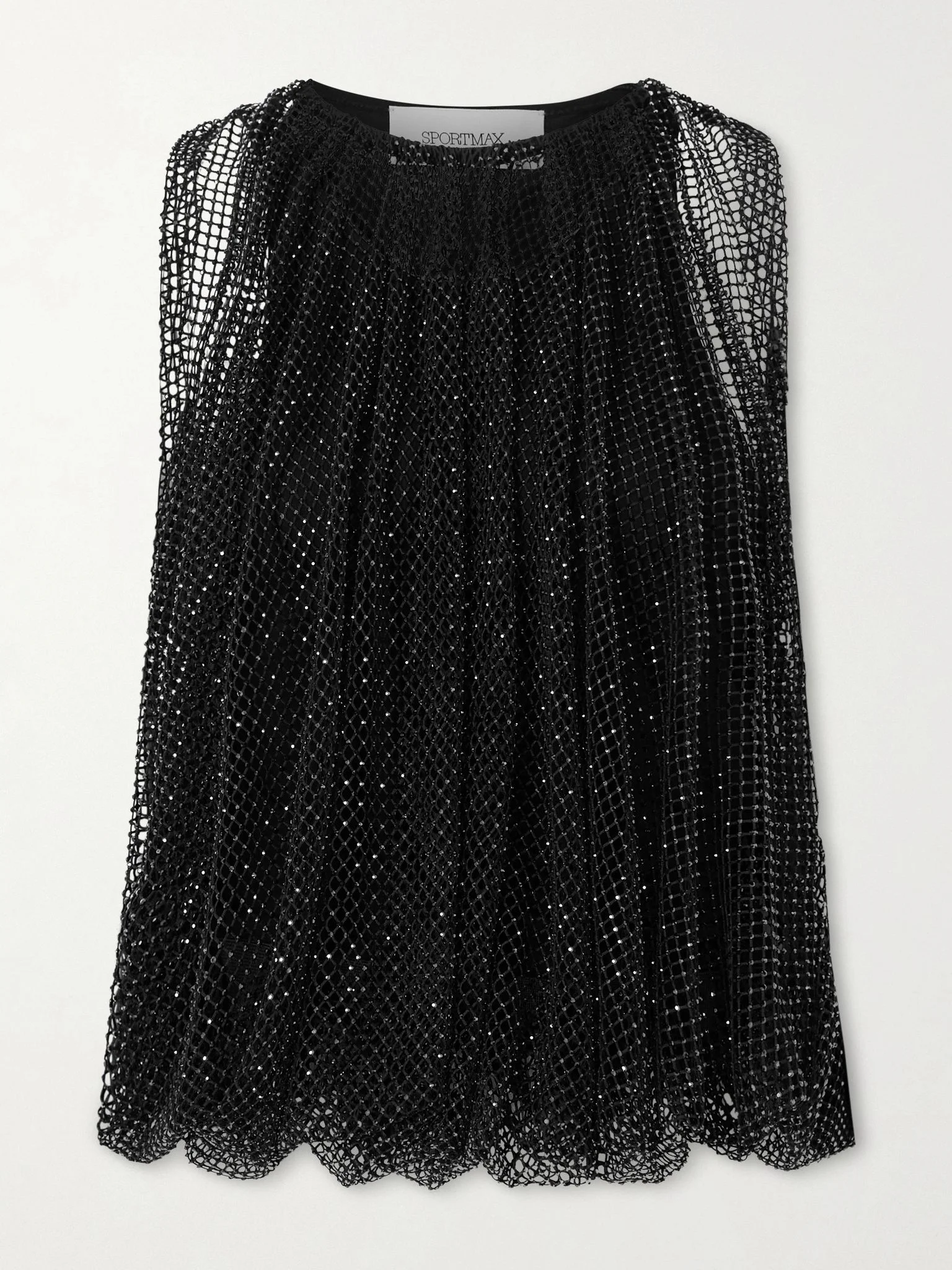 Ruched crystal-embellished mesh top Black - 1