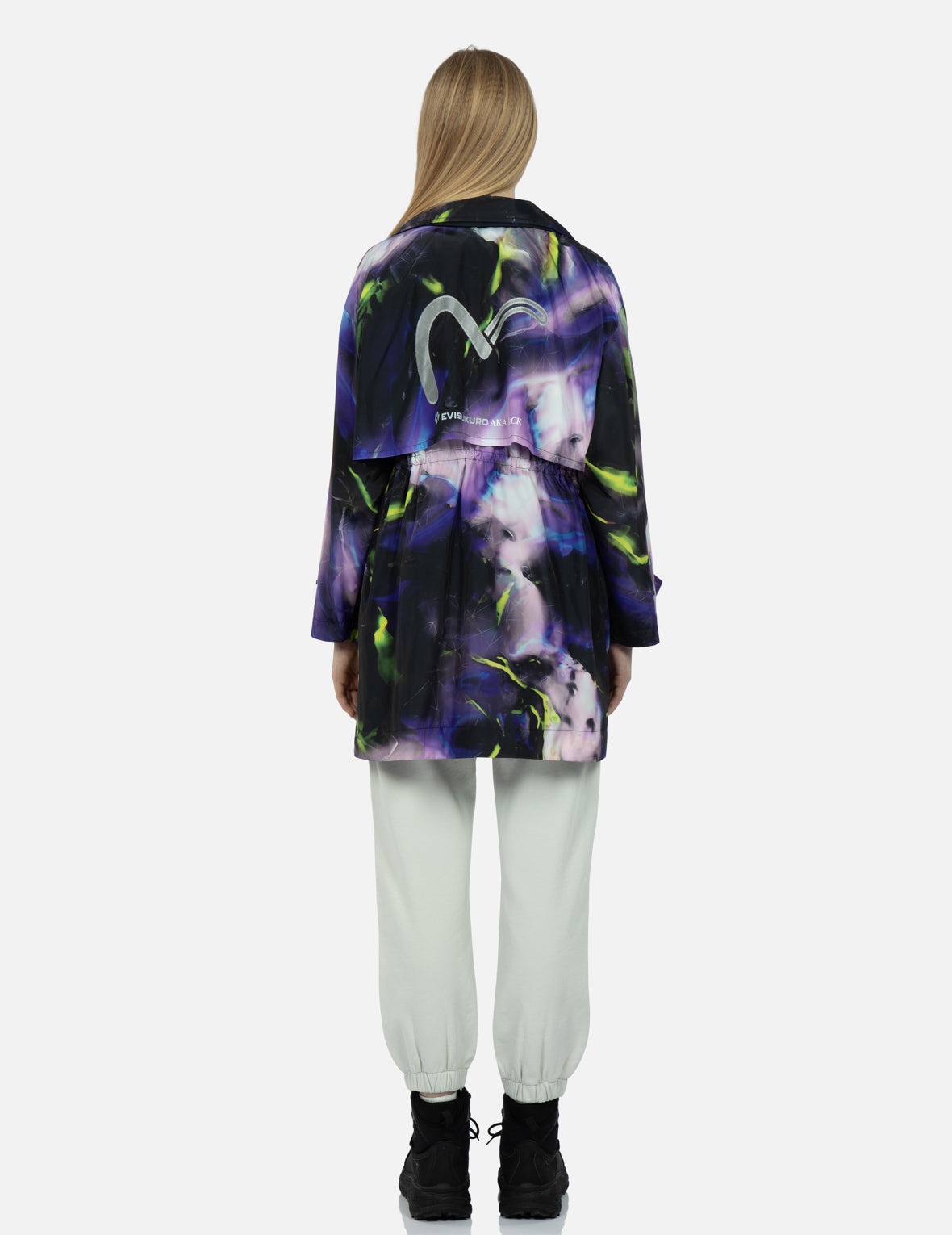 Abstract Print Hooded Wind Coat - 5