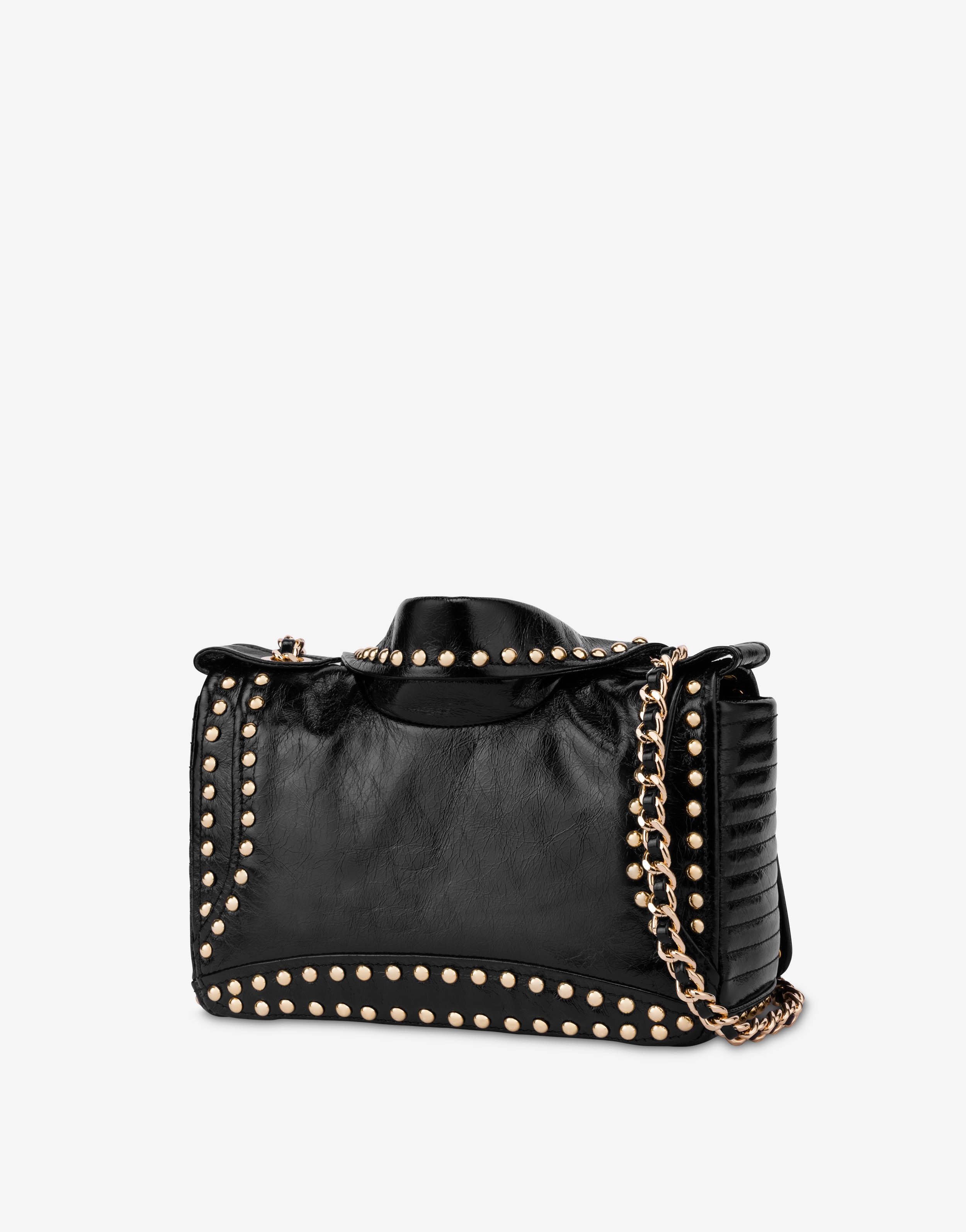STUDDED SHINY CALFSKIN BIKER BAG - 2