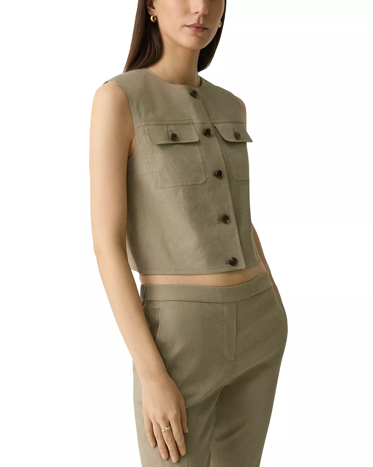 Fitted Sleeveless Linen Vest - 4