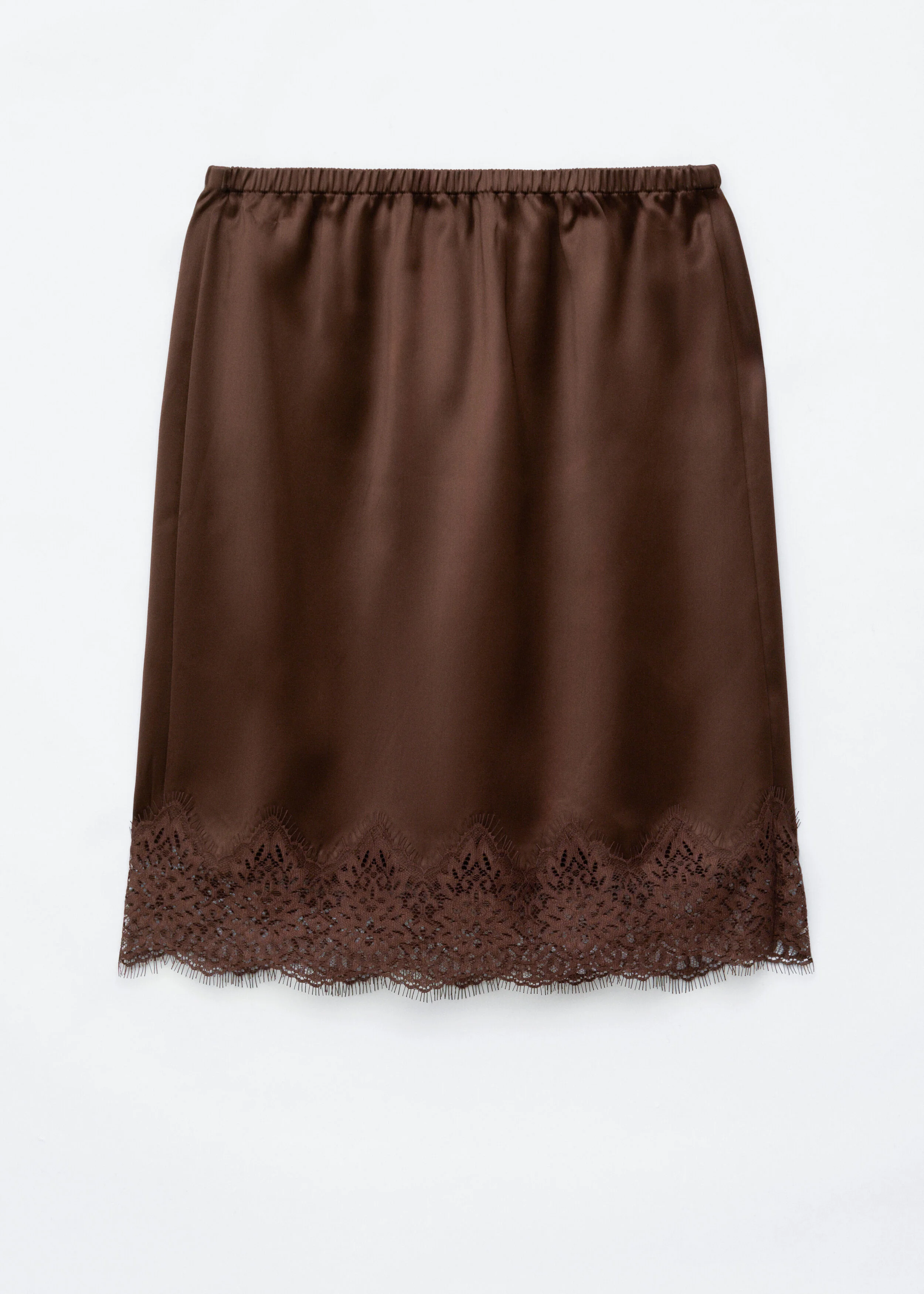 Lace-Trim Satin Skirt - 1