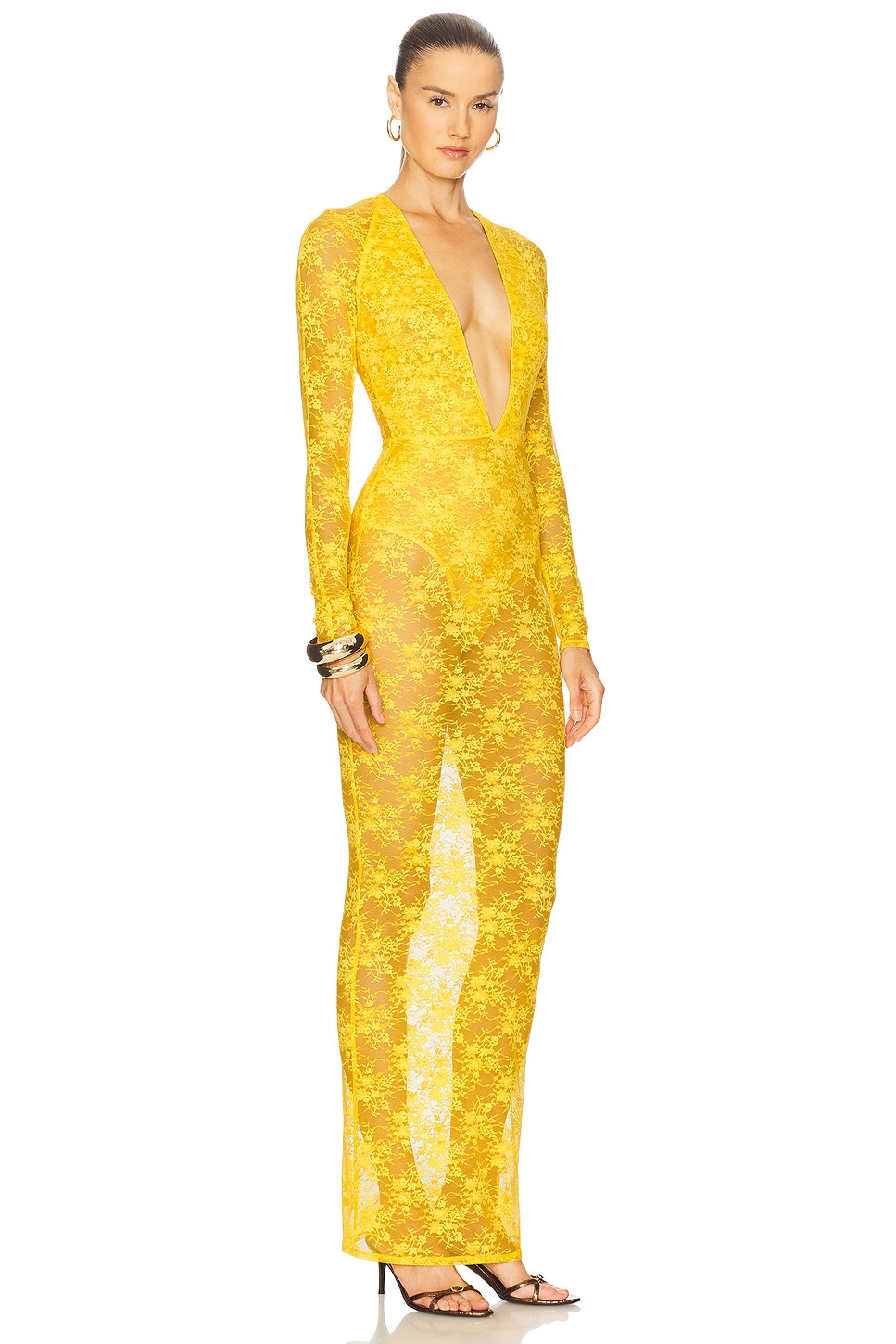 Long Sleeve Halter Column Dress - 2