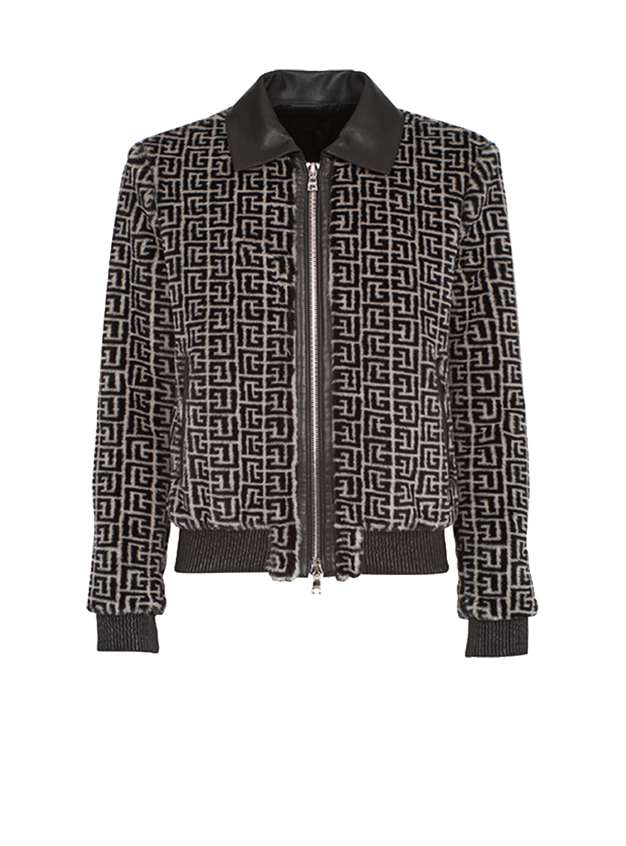Faux fur bomber jacket with Balmain monogram - 1