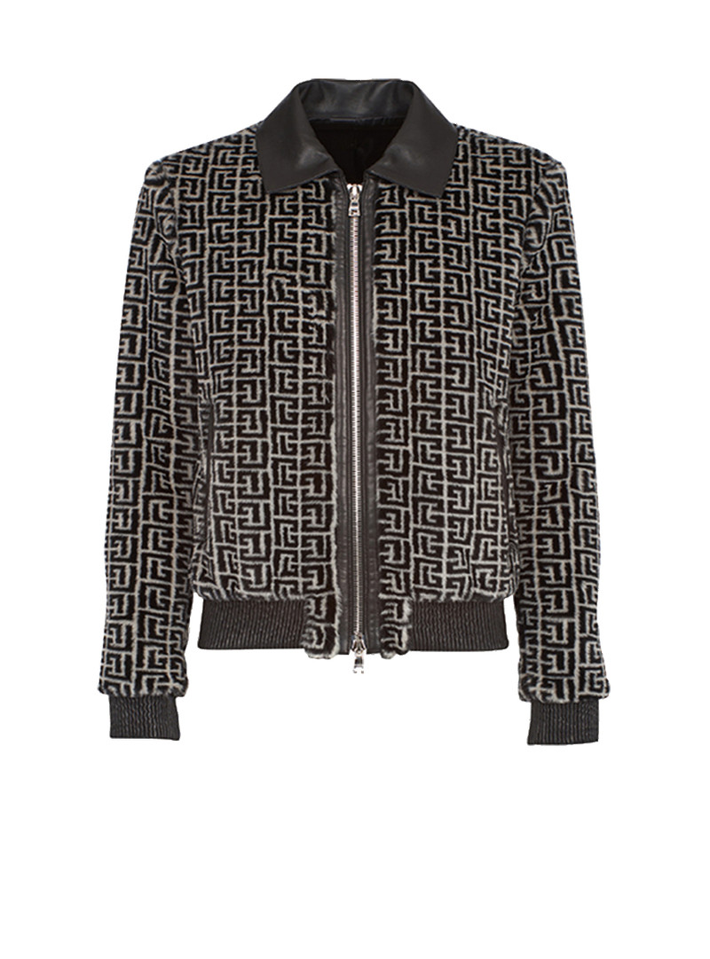 Faux fur bomber jacket with Balmain monogram 1