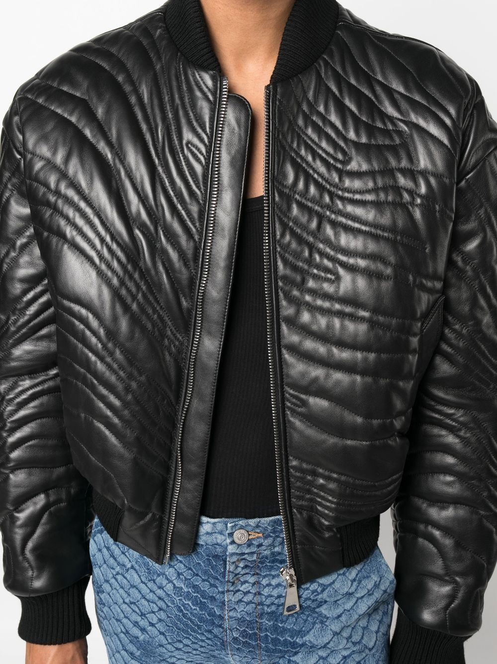 stripe-quilted leather bomber jacket - 5