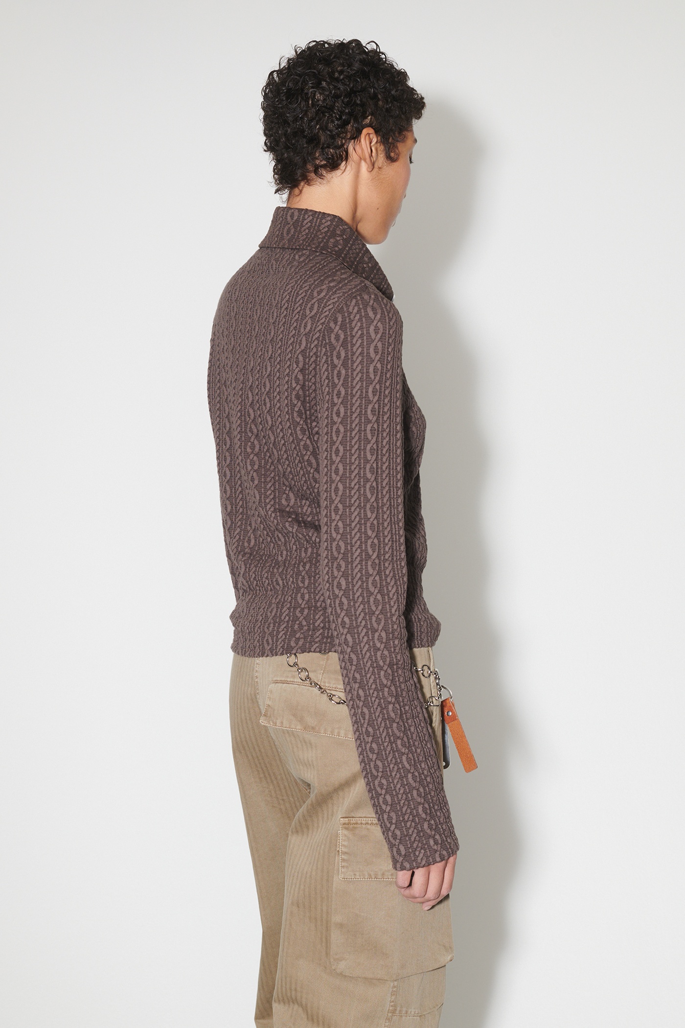 Slim Zip Longsleeve Indulgent Choco Cable Jacquard - 5
