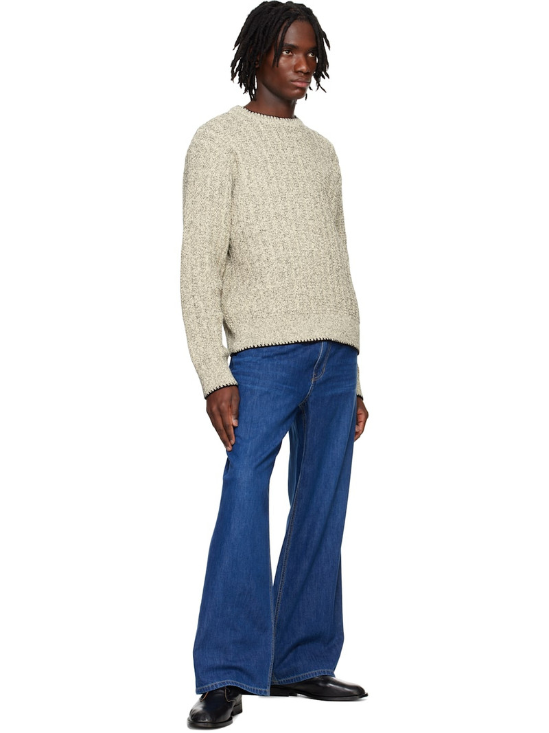 SOLID HOMME Off-White Round Neck Stitch Knit Sweater outlook