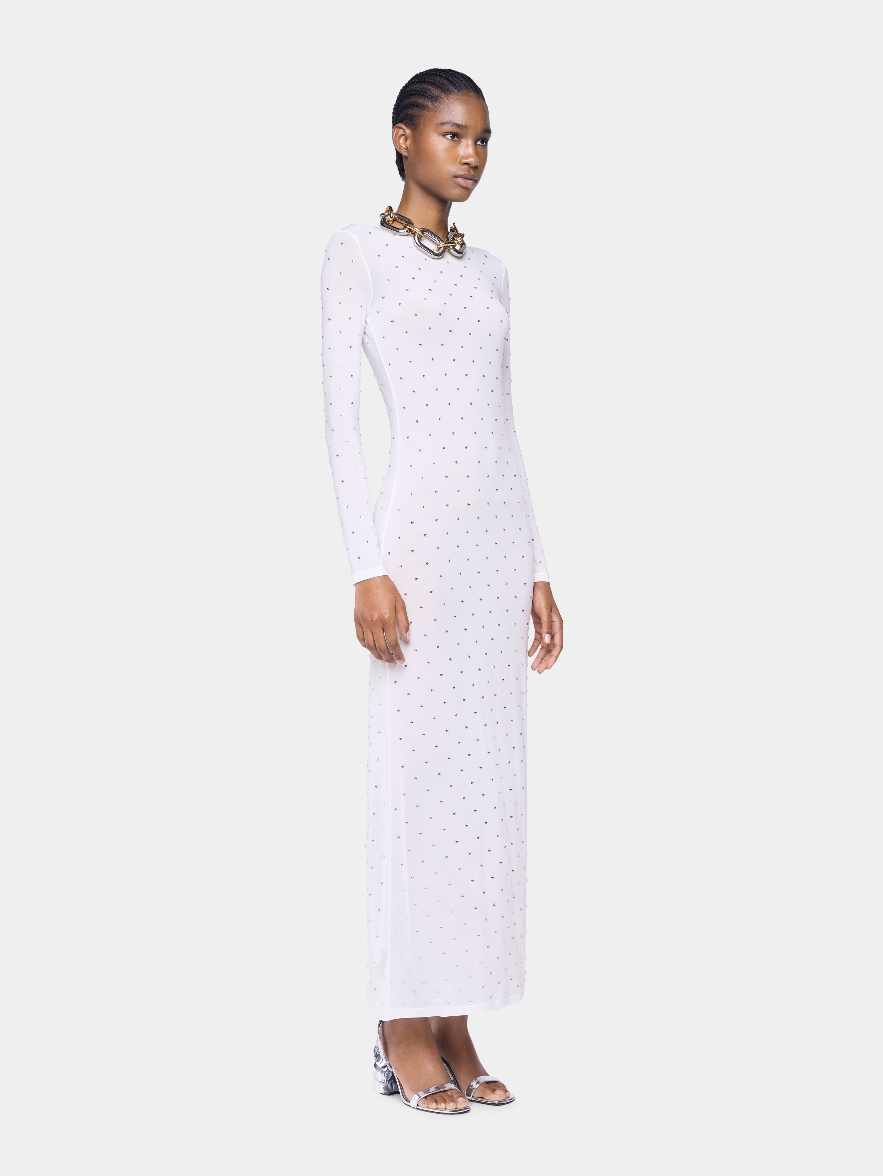 WHITE LONG DRESS IN JERSEY - 4