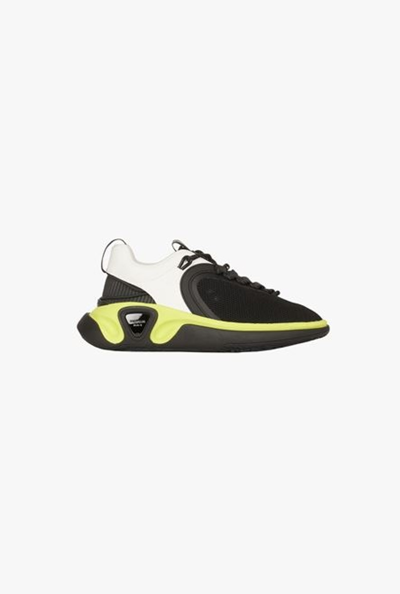 White, black and yellow gummy leather and mesh B-Runner sneakers 1