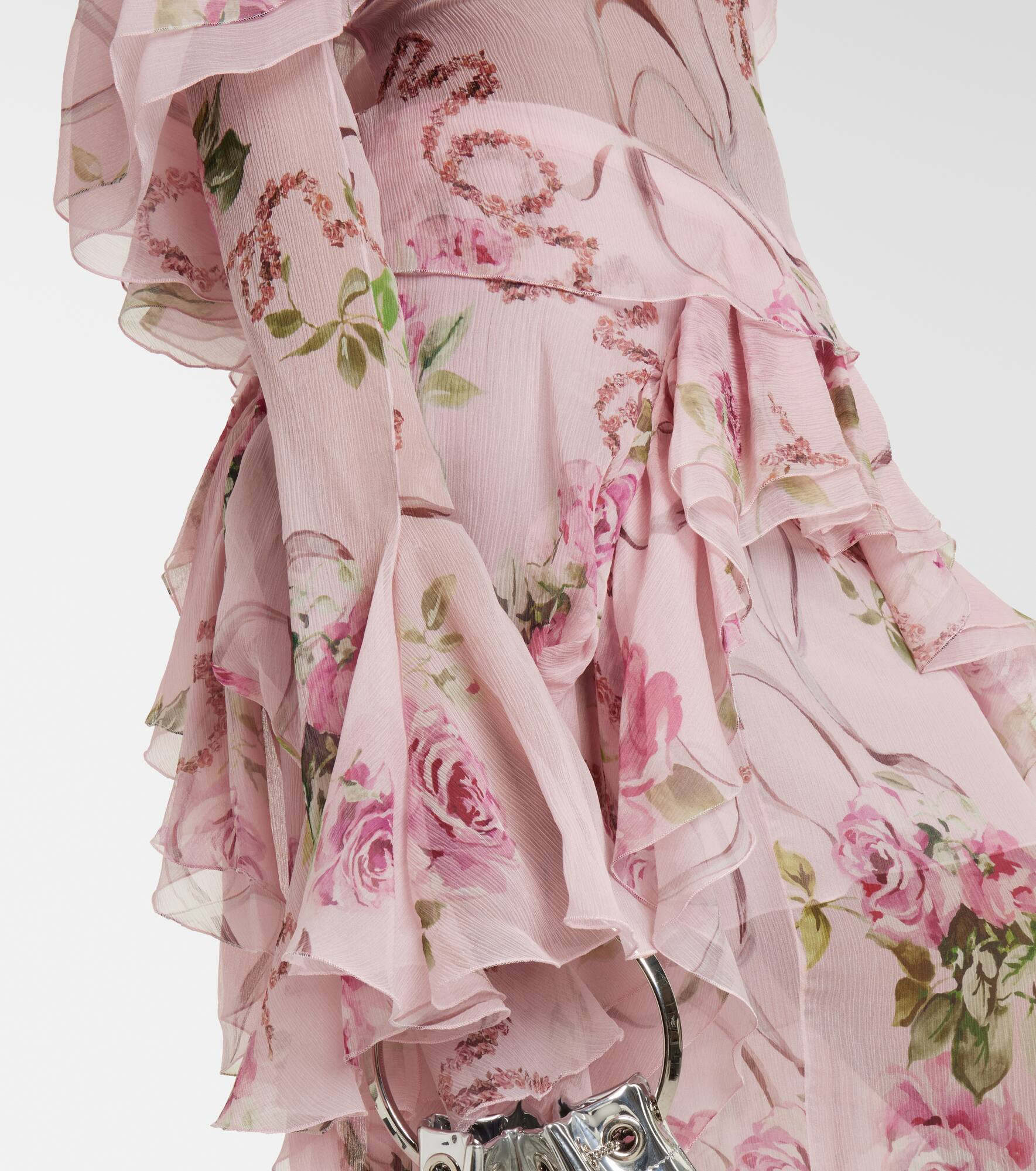 Ruffle-trimmed floral silk top - 5