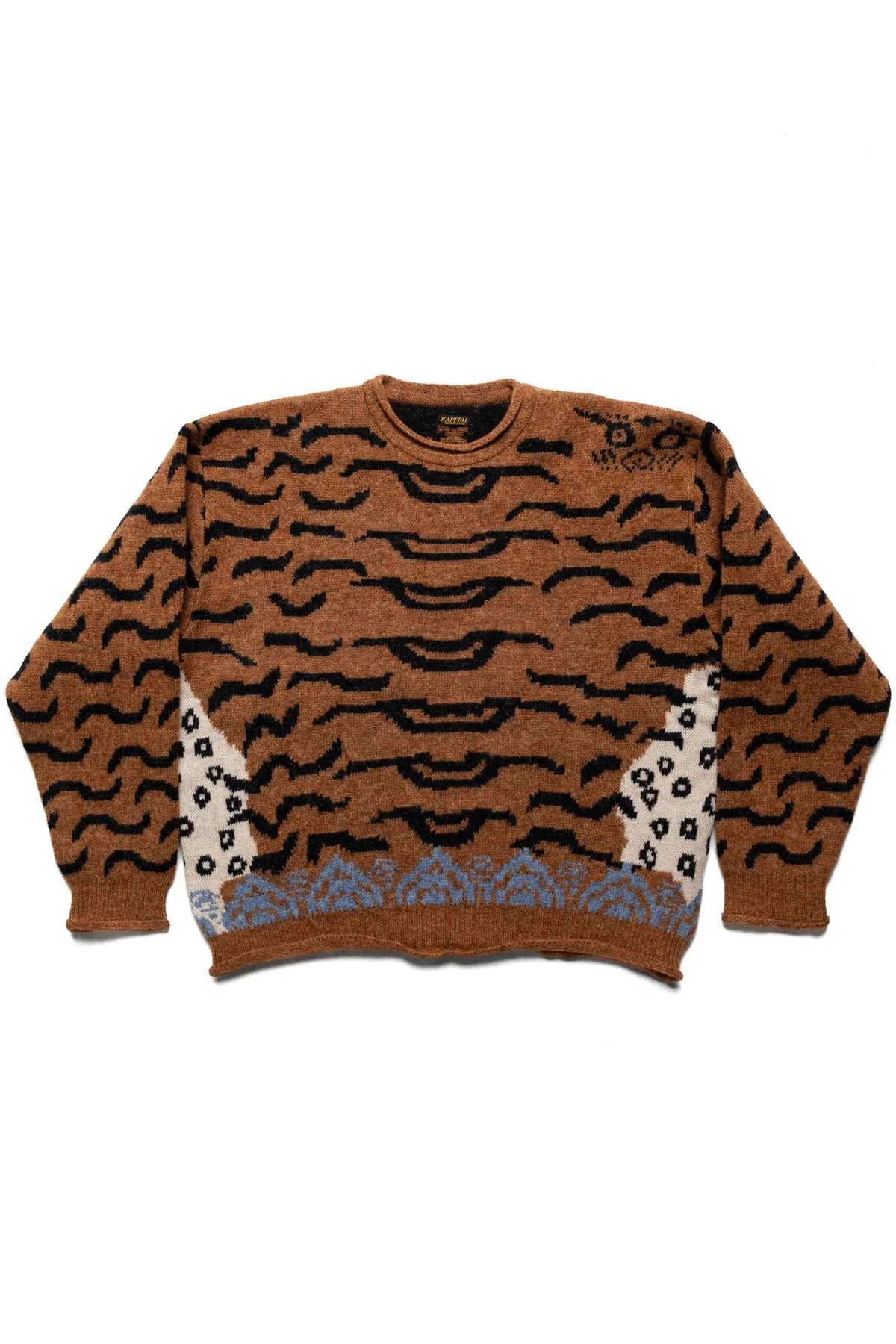 7G Wool NEPAL TIGER Crew Knit Sweater - Orange - 1
