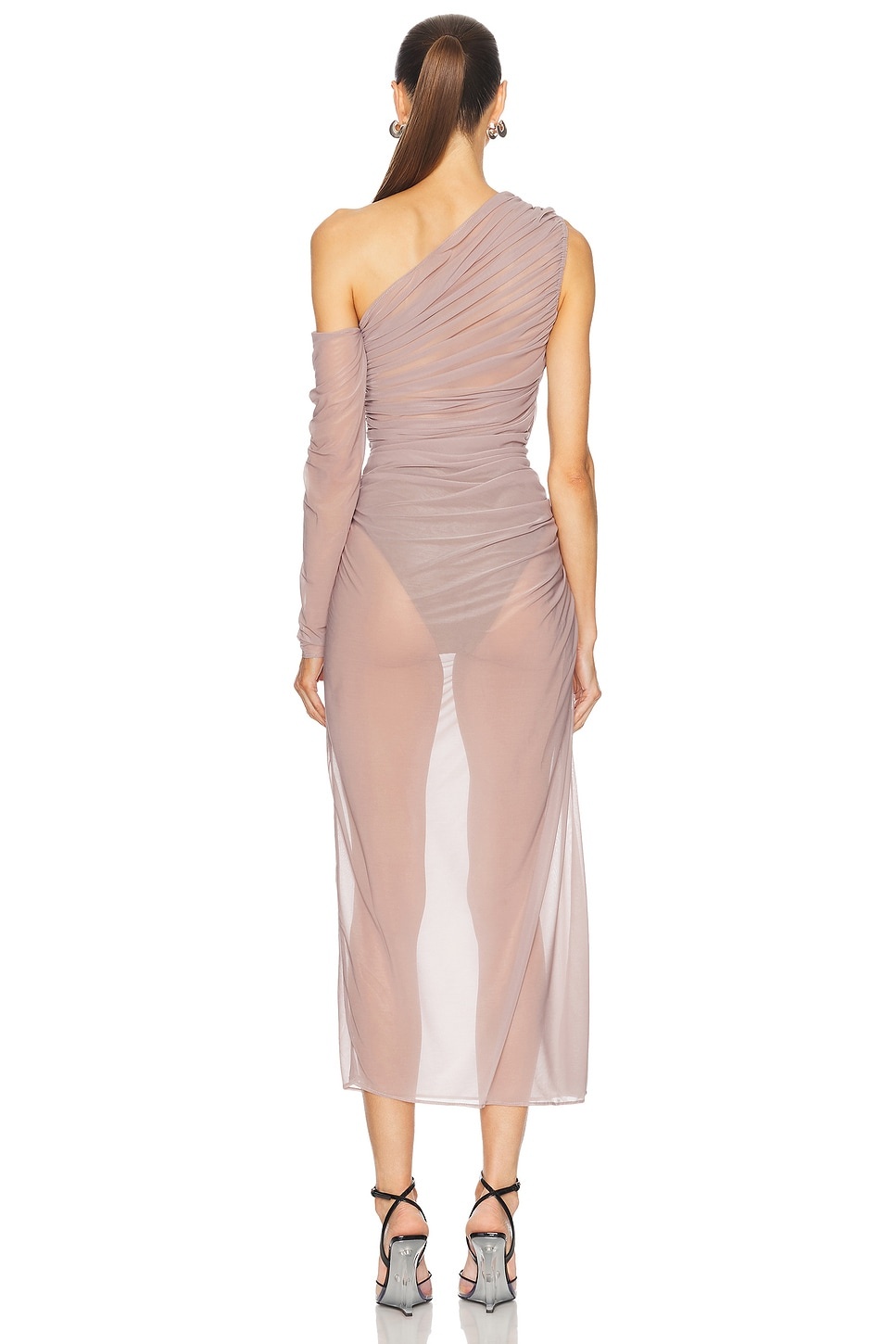 One Sleeve Draped Long Dress - 4