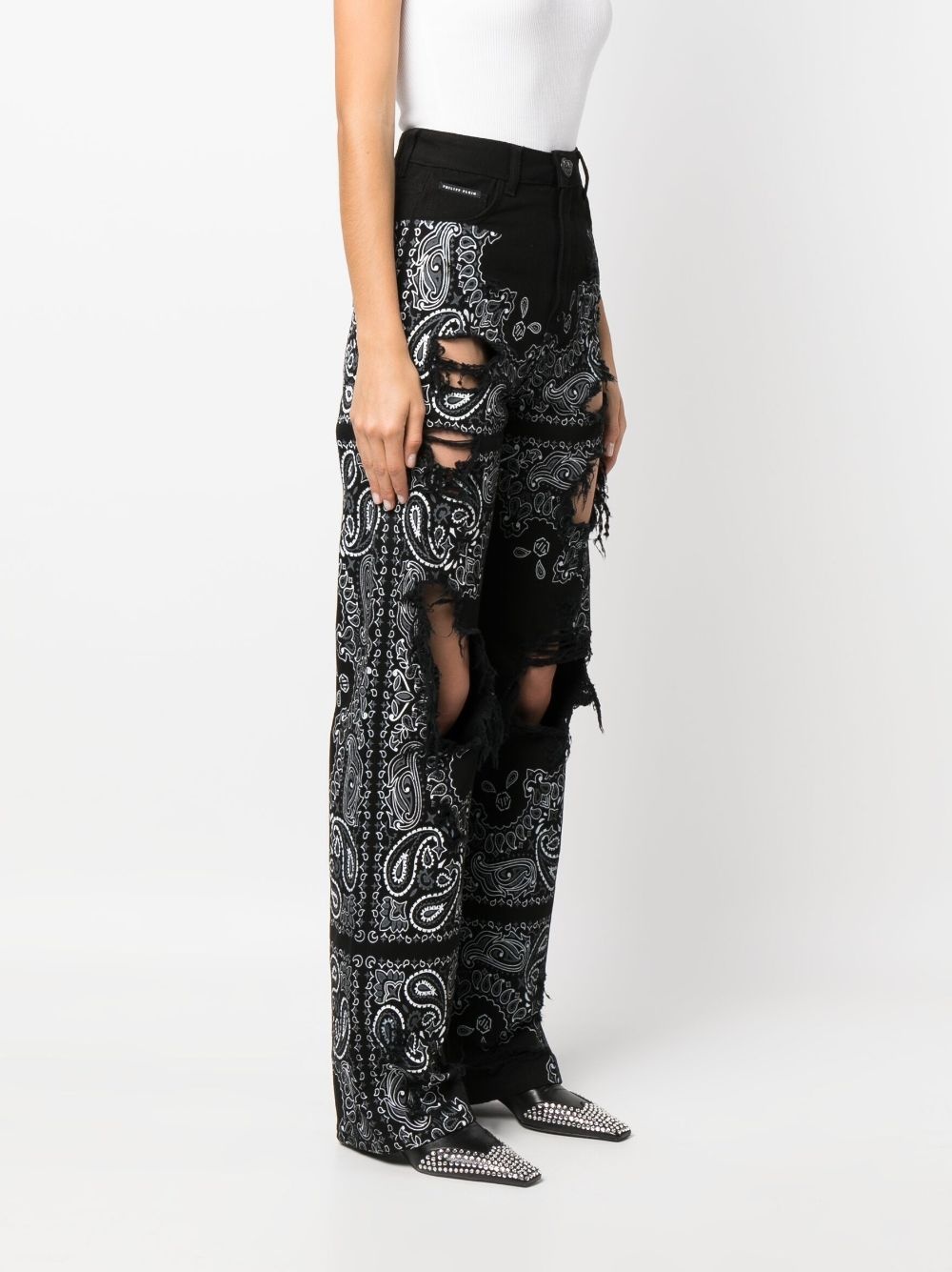 ripped paisley-print jeans - 3