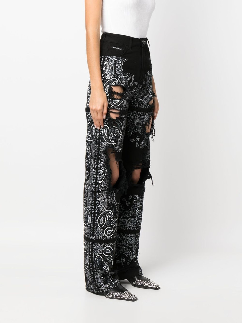 ripped paisley-print jeans 3