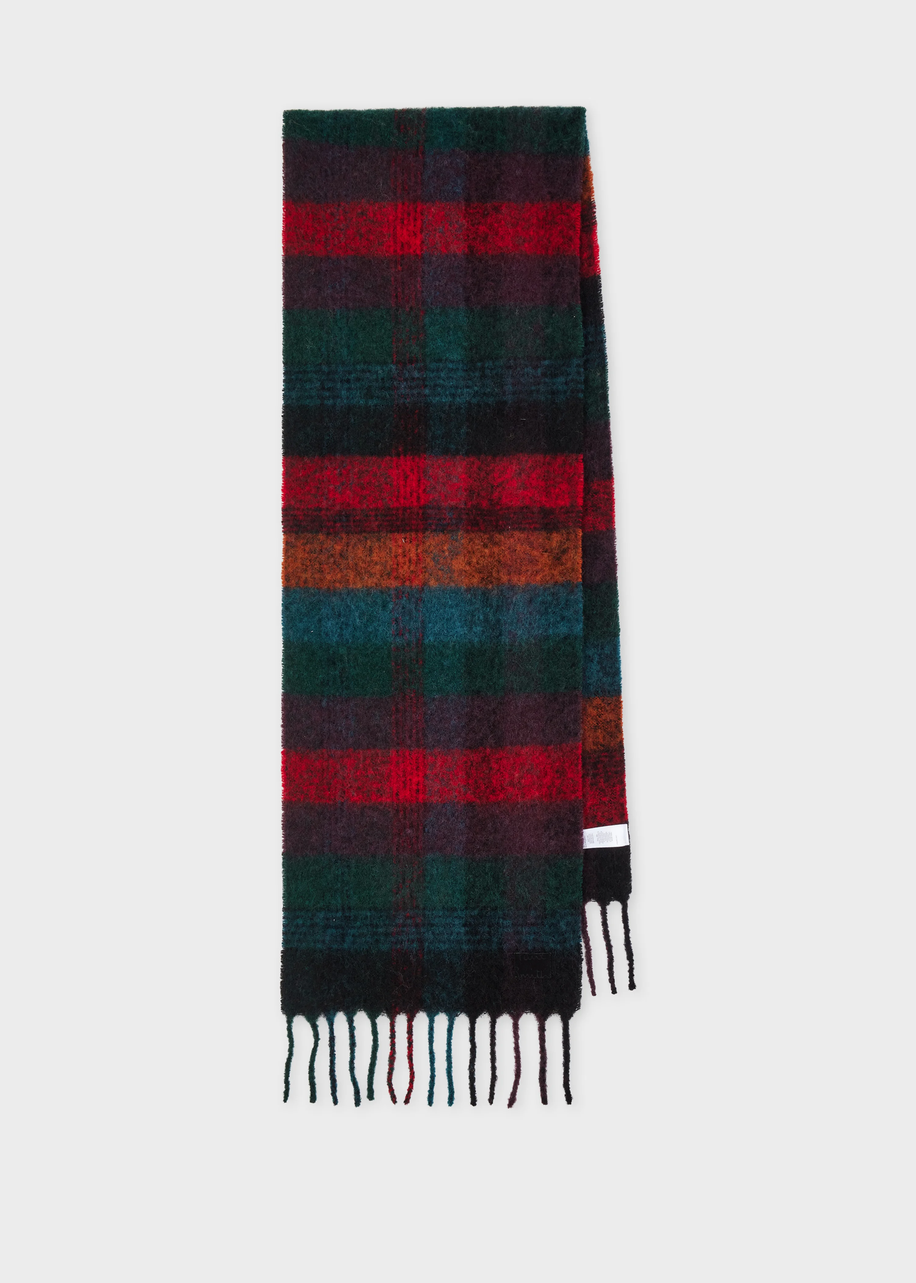 Red Merino Wool Check Scarf - 1