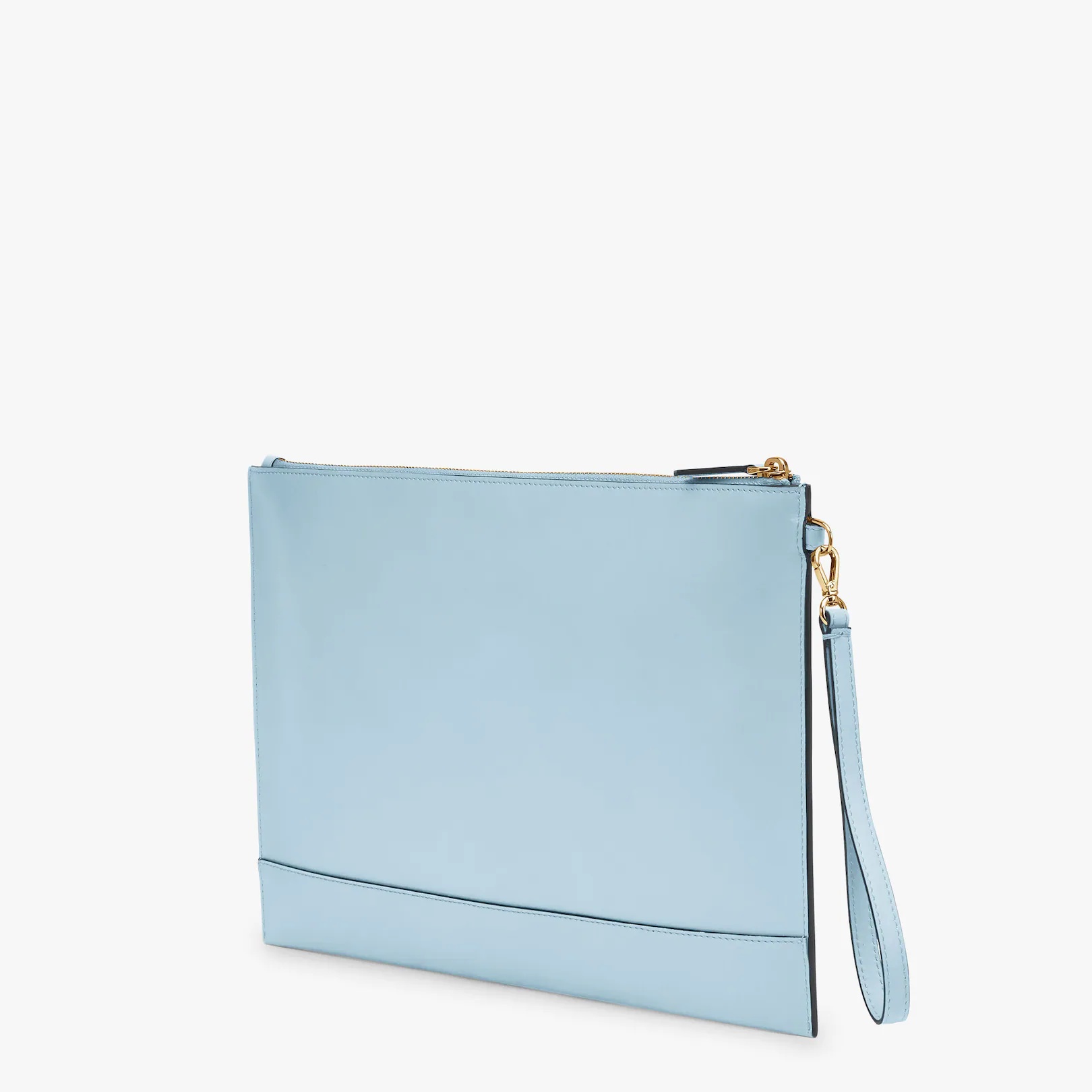 Large pouch with removable bracelet handle. Zip fastening. Made of leather shades of light blue. Emb - 2
