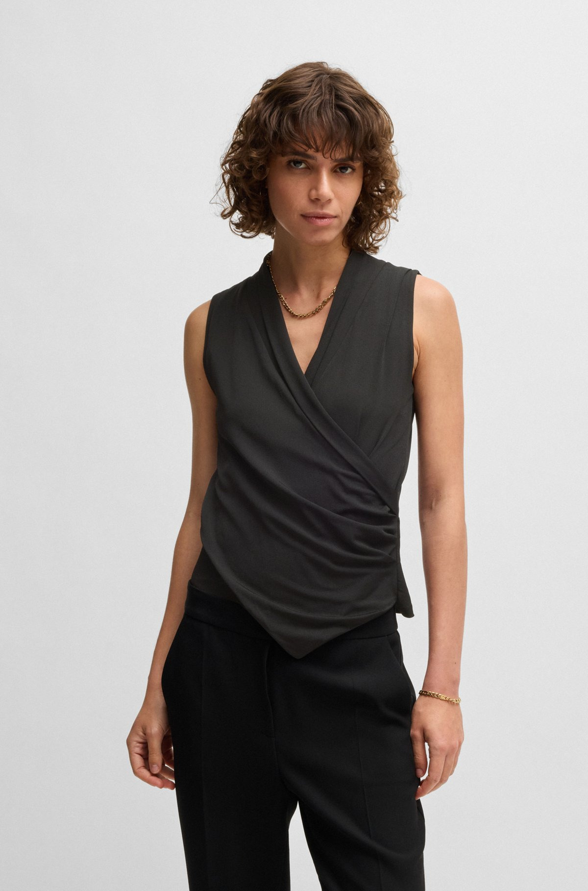 SLEEVELESS WRAP-FRONT TOP IN STRETCH CREPE - 2