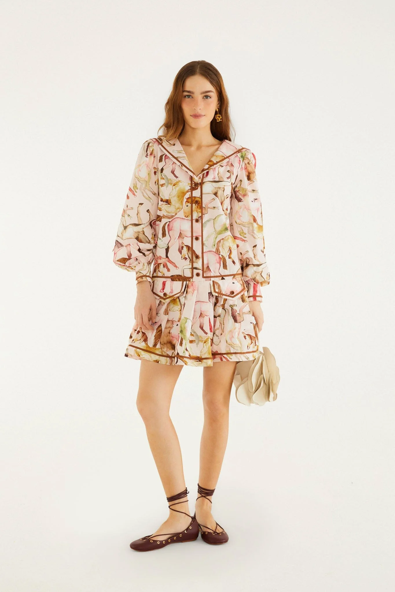 Light Pink Equestrian Overlap Buttoned Mini Dress - 1