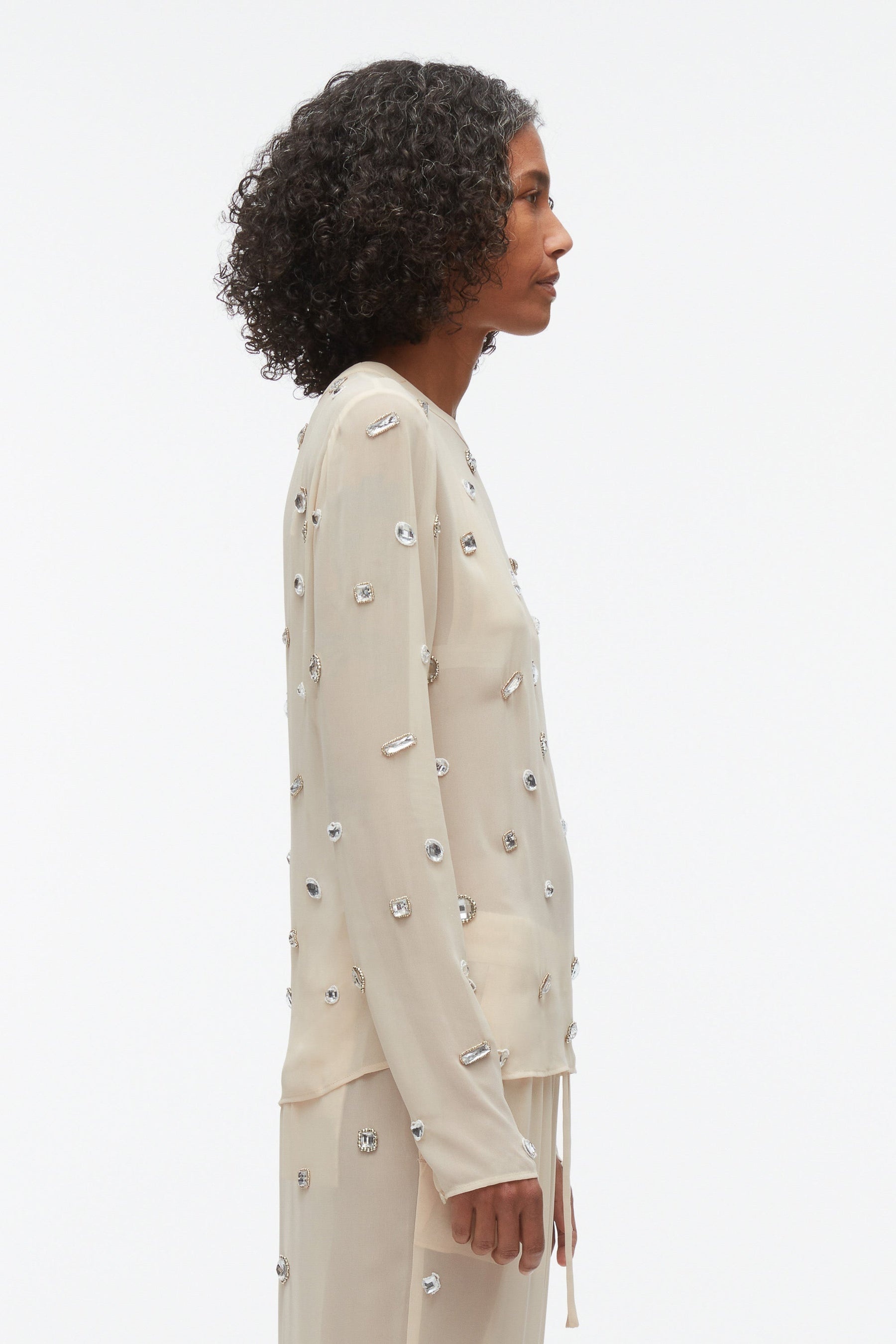 Halo Embroidered Chiffon Long Sleeve Top - 3