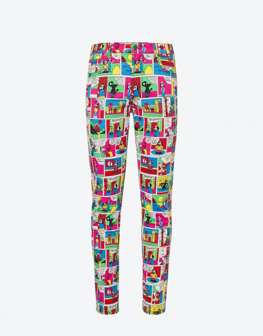 MOSCHINO COMICS STRETCH GABARDINE TROUSERS - 1